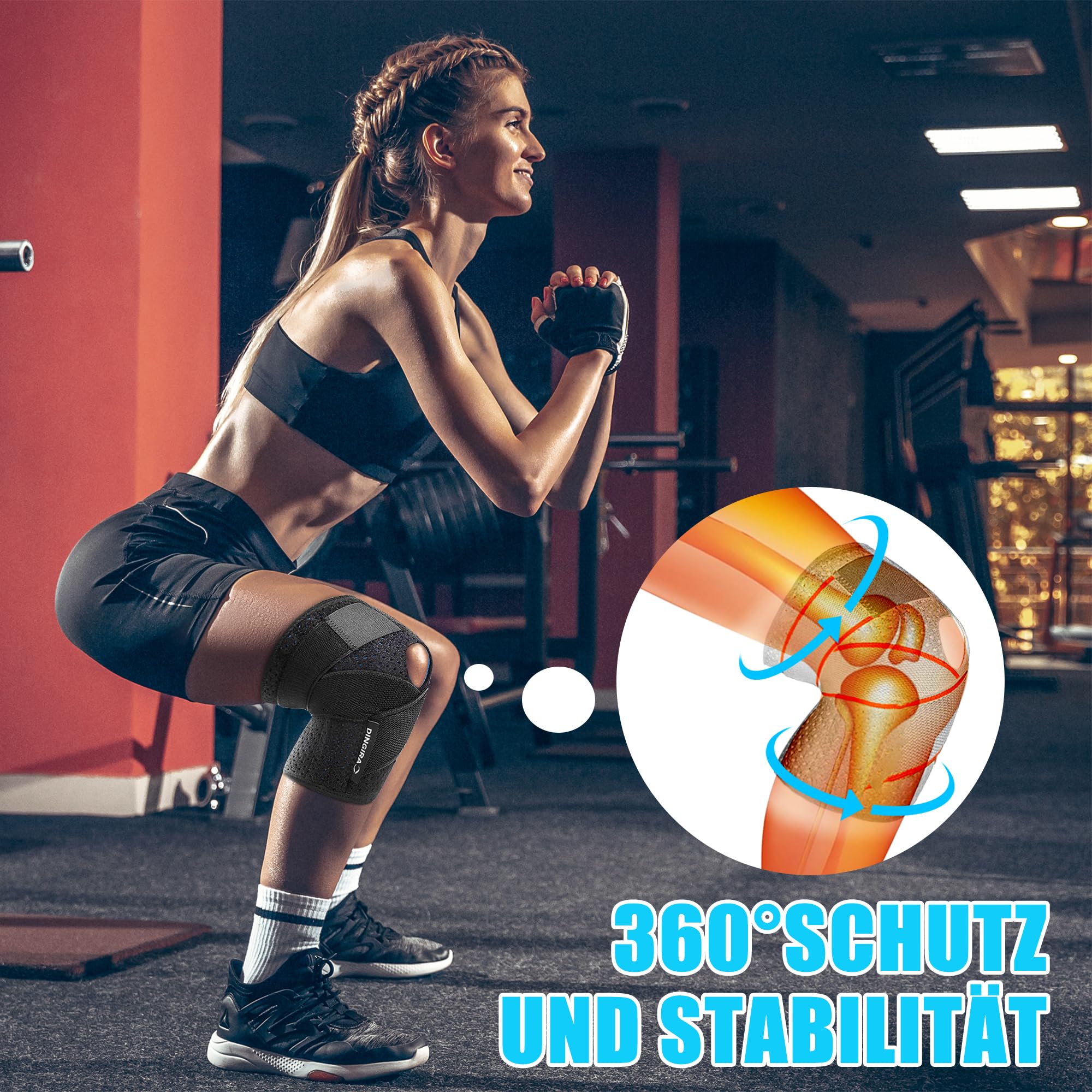 Kniebandage Damen & Männer – Atmungsaktive, orthopädische Bandage Knie bei Knieschmerz, Meniskusriss, Arthritis – Verstellbare Kniestütze, Knee Support & Brace, Kniebandagen