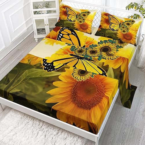 Miniatura 2 de CVHouse Juego de ropa de cama con diseño de mariposa y girasol para niñas, niños y adolescentes, tamaño individual, 4 piezas