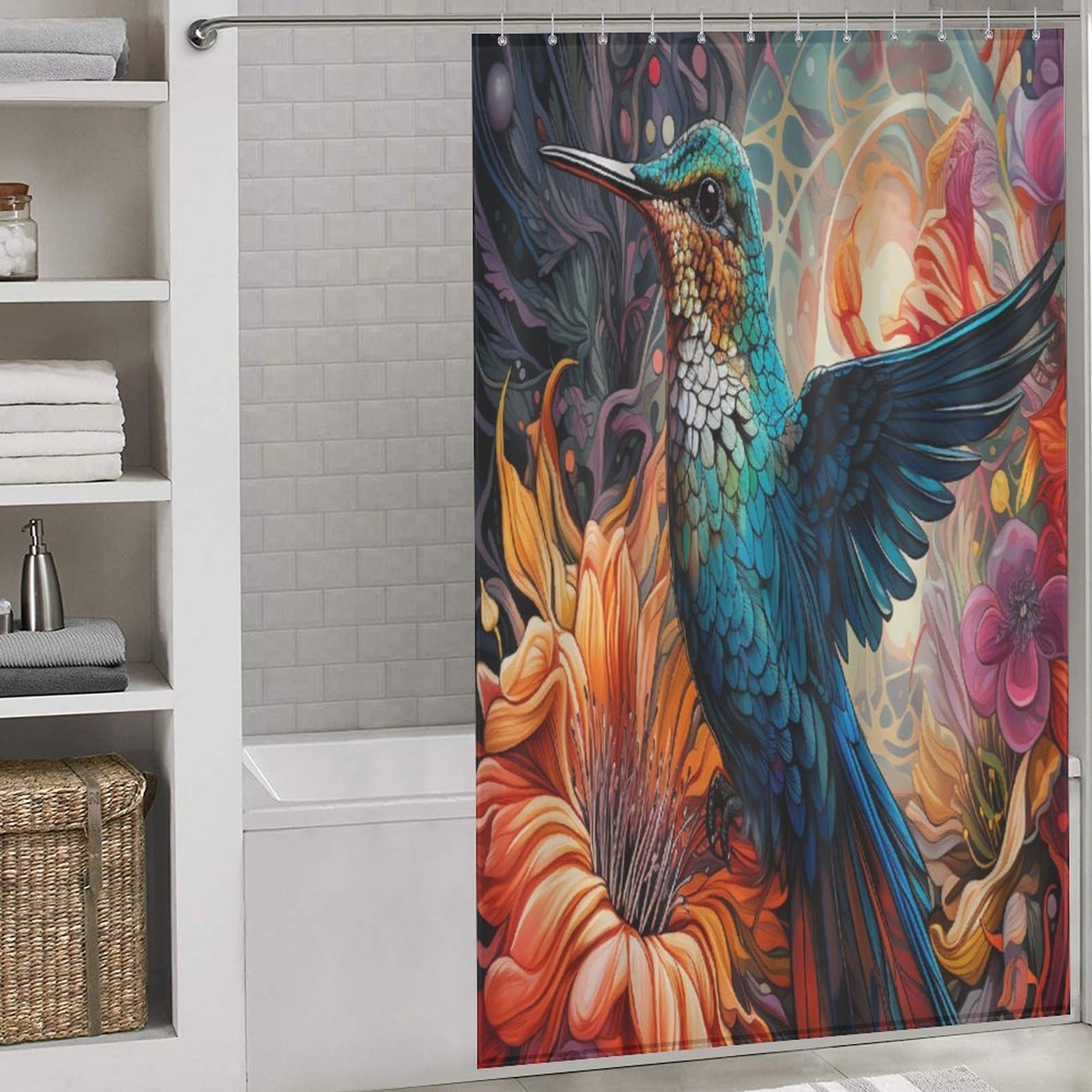 Rideau de douche oiseau en tissu lavable pour une ambiance nature