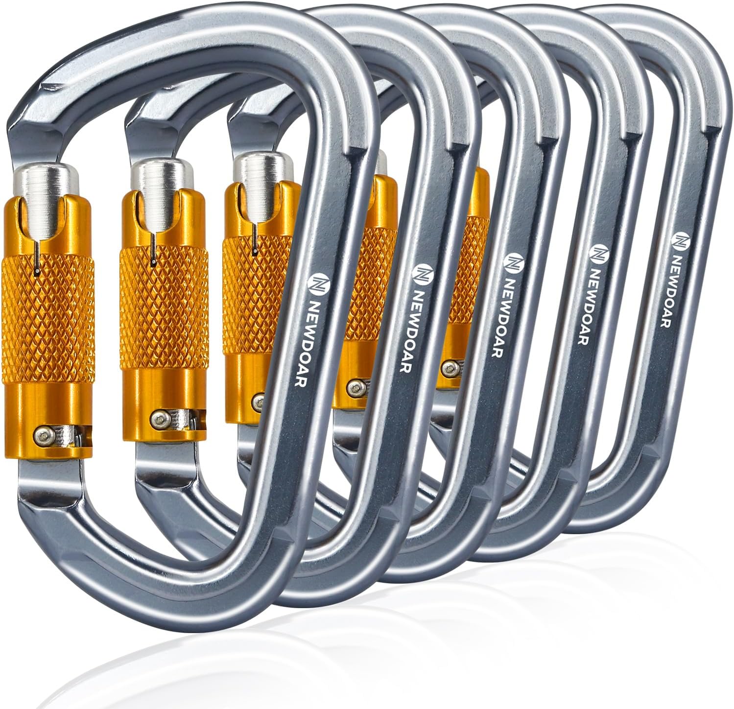 NewDoar 28KN UIAA & CE Certified Auto Climbing Carabiner Professional Heavy Duty Caribeaner for Rappelling D-Shaped