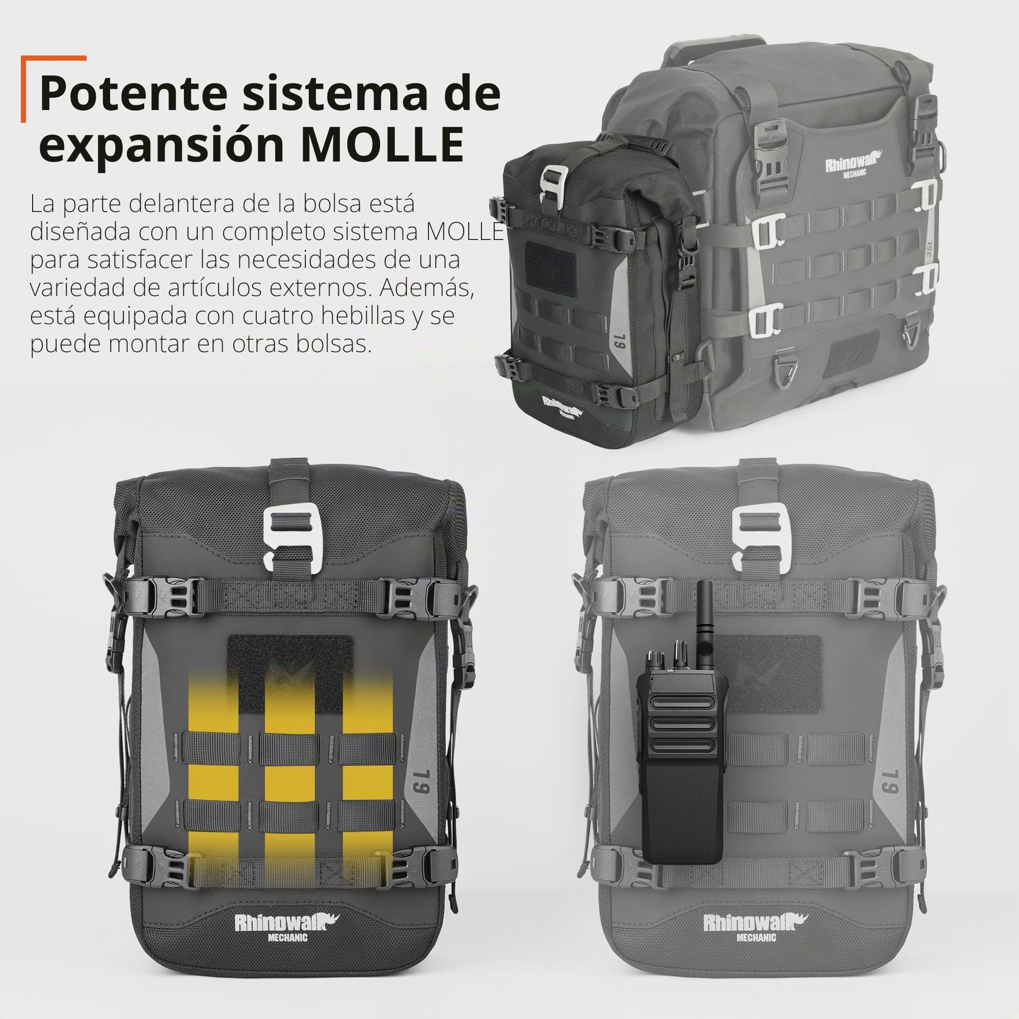 Rhinowalk Bolsa para parachoques delantero y lateral, bolsa trasera Molle, accesorios de motor, color negro