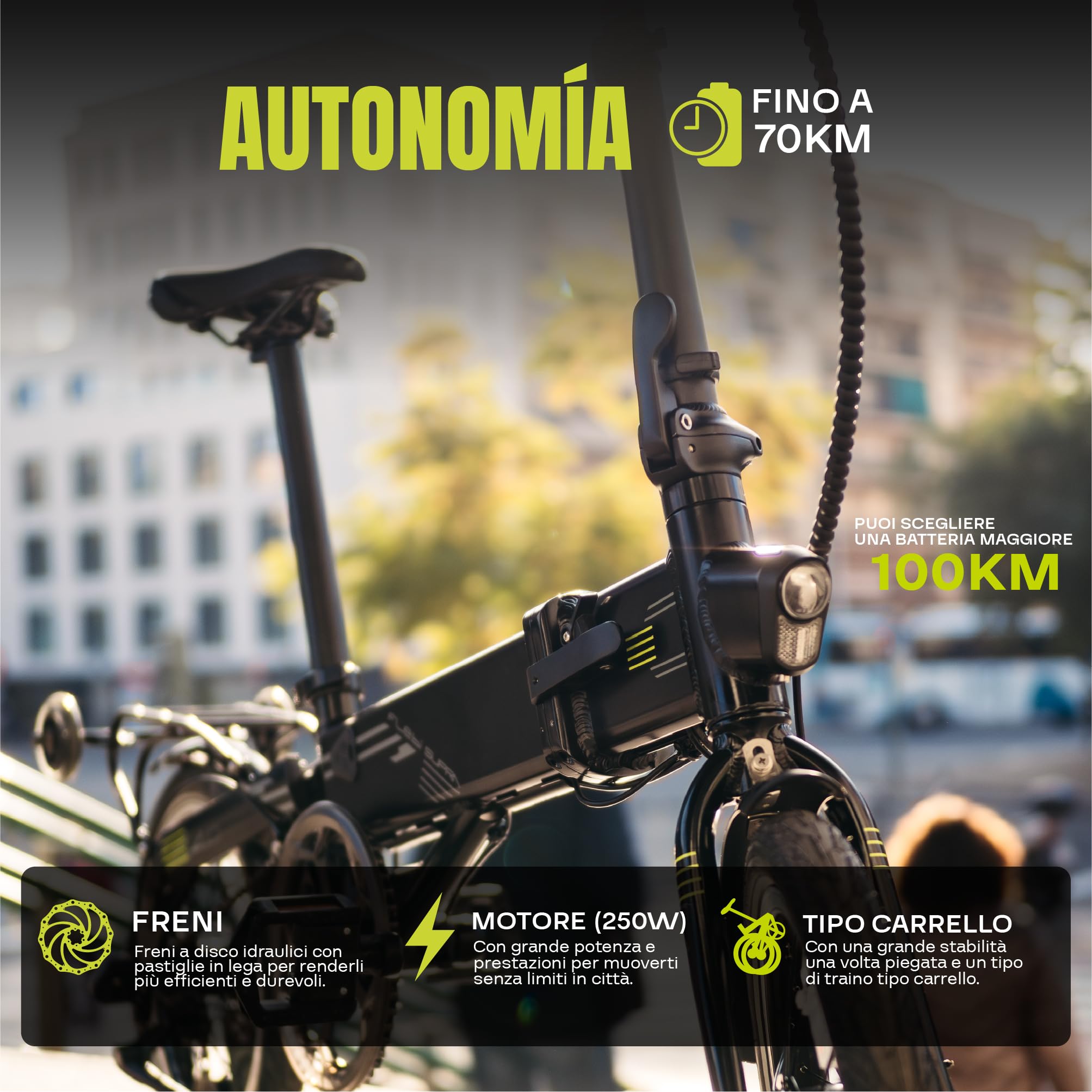 Flebi Supra 4.0 Bicicletta Elettrica Pieghevole 16" | Autonomia 70 km | Batteria Rimovibile 10,4Ah/374Wh | 3 Velocità | E-Bike Urbana Unisex Compatta e Leggera