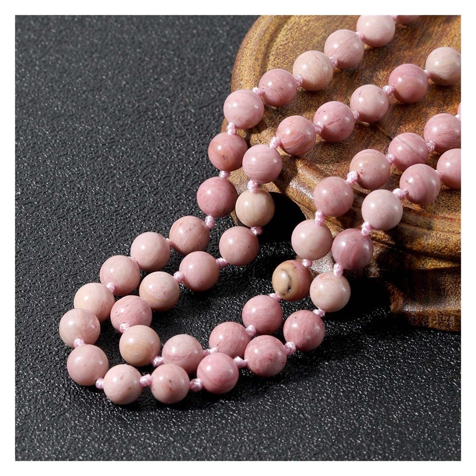 Collar de Japamala Anudado con Cuentas de rodocrosita Natural de 8mm, joyería de meditación Yoga Spirit 108 Mala con Colgante de árbol de la Vida (Color : Blue Vein)