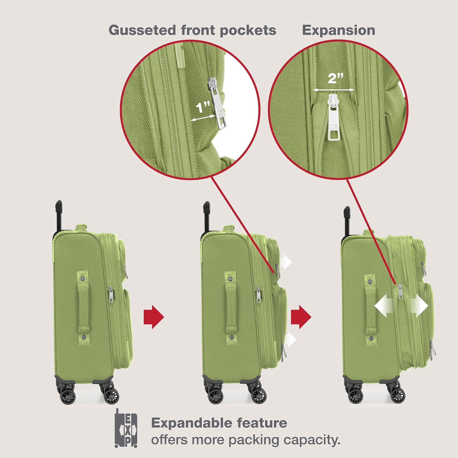 U.S. Traveler Rio Lightweight Softside Rolling Carry-on Suitcase, 4-Wheel Single, Light Green thumbnail