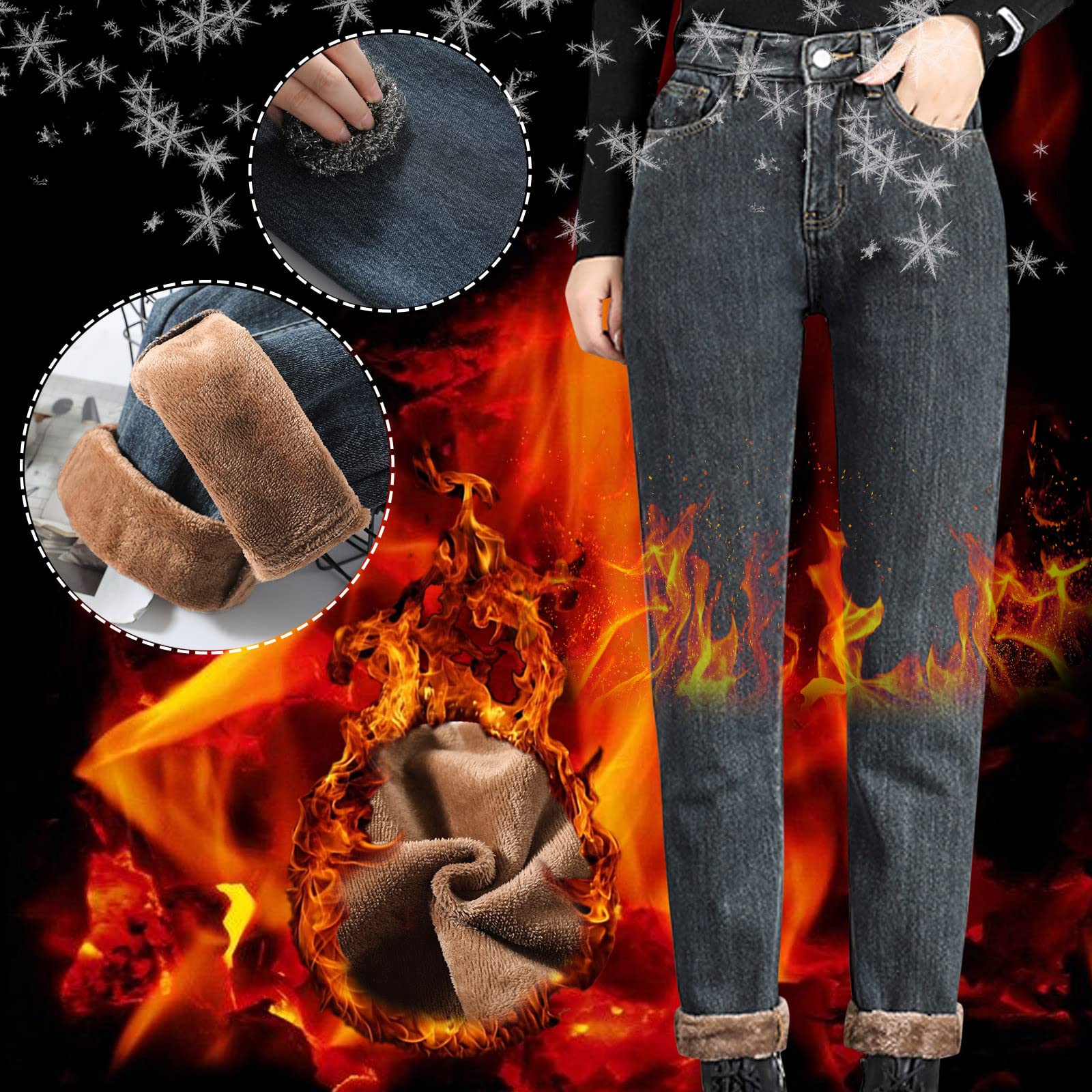 Pantalones térmicos para mujer, de invierno, con forro polar, pantalones térmicos para niña, pantalones vaqueros para mujer, cintura alta, elásticos, vaqueros, con forro polar, pantalones de invierno