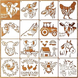 15 Piece Farmhouse Stencils - Reusable Farm Animal Stencils Template for Painting on Wood, Furniture, Fabric, Wall & DIY Crafts (Chicken, Cow, Pig, Horse)