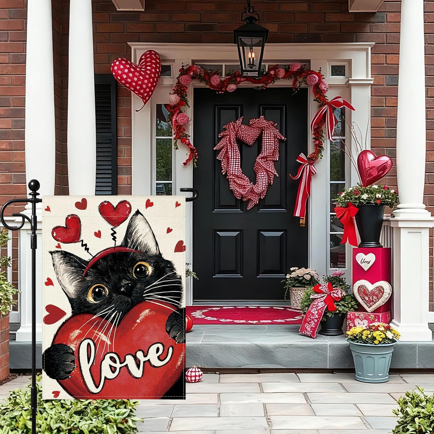 Artscope Valentines Day Black Cat Love Heart Garden Flag 12x18 Inch Double Sided for Outside, Anniversary Valentines Red Heart Flag for Holiday Yard Outdoor Decoration - Image 2