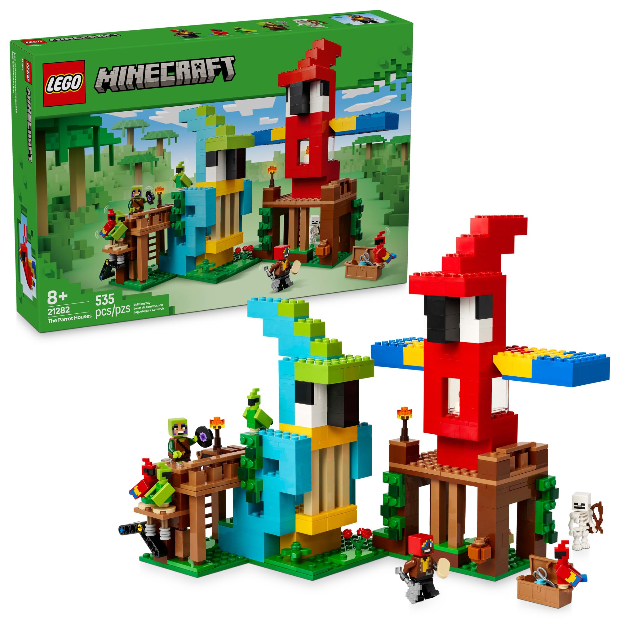 LEGO Minecraft The Parrot Houses Building Toy for Boys and Girls 8+ - Minecraft Video Game Kids Toy - Includes Jungle Ranger and Parrot Handler