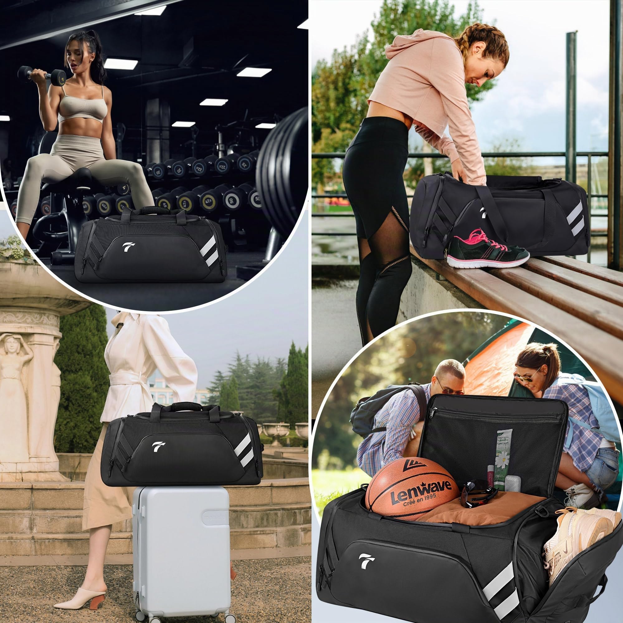 Sac de Sport Homme Femme, 58L Sac de Voyage Deux Bretelles Dissimulables | Sac de Sport avec Compartiments Chaussures et Humide, Sac Sport étanche pour Voyage, Natation, Yoga, Randonnée,Camping