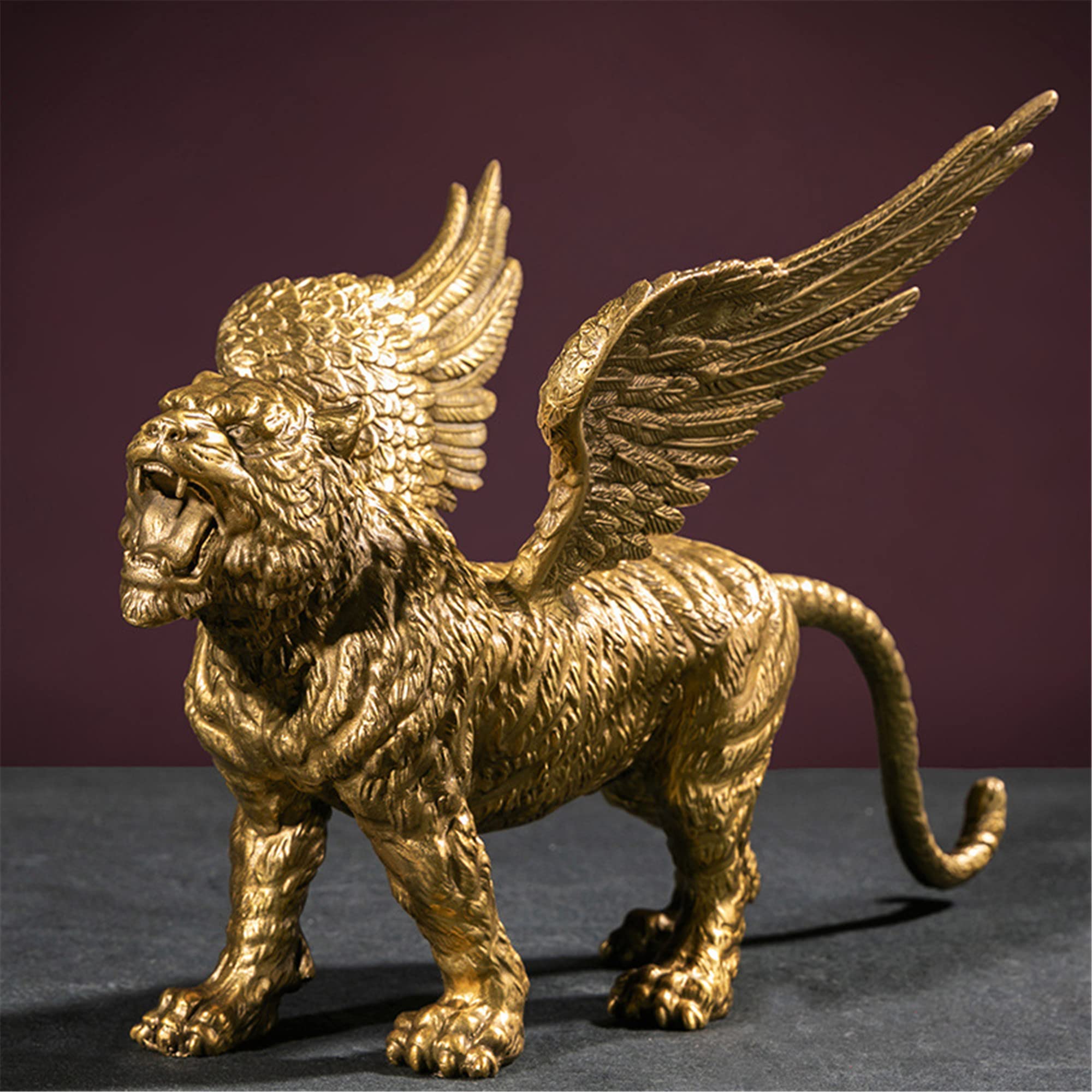 Amazon.co.jp: 真鍮の虎の飾り置物、天使の羽を持つ虎の彫刻、ブロンズ