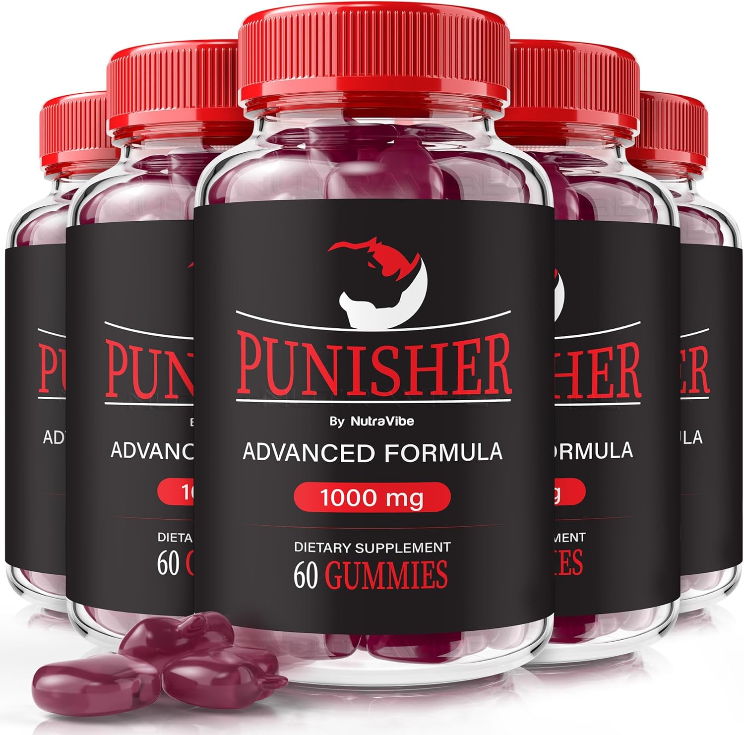 (5 Pack) Punisher Gummies – Natural Energy & Stamina Support Supplement, Great-Tasting Performance Gummys for Daily Performance | Easy-to-Chew Gummy, Non-Habit Forming Formula, Official (300 Gummies)