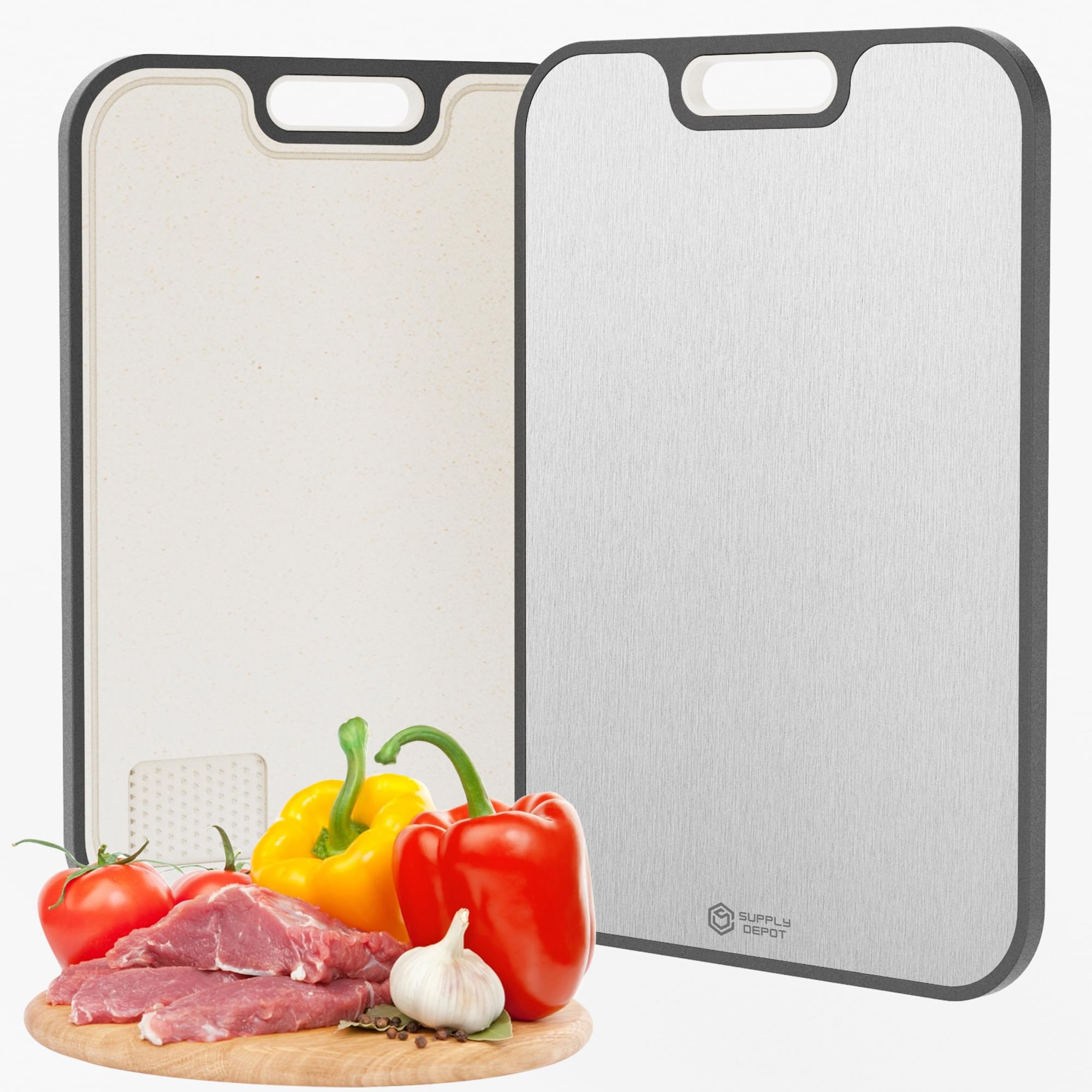 Double-Sided Titanium Cutting Board 15x10 Inch - Non-Scratch, Dishwasher Safe, Wheat Fiber & Titanium