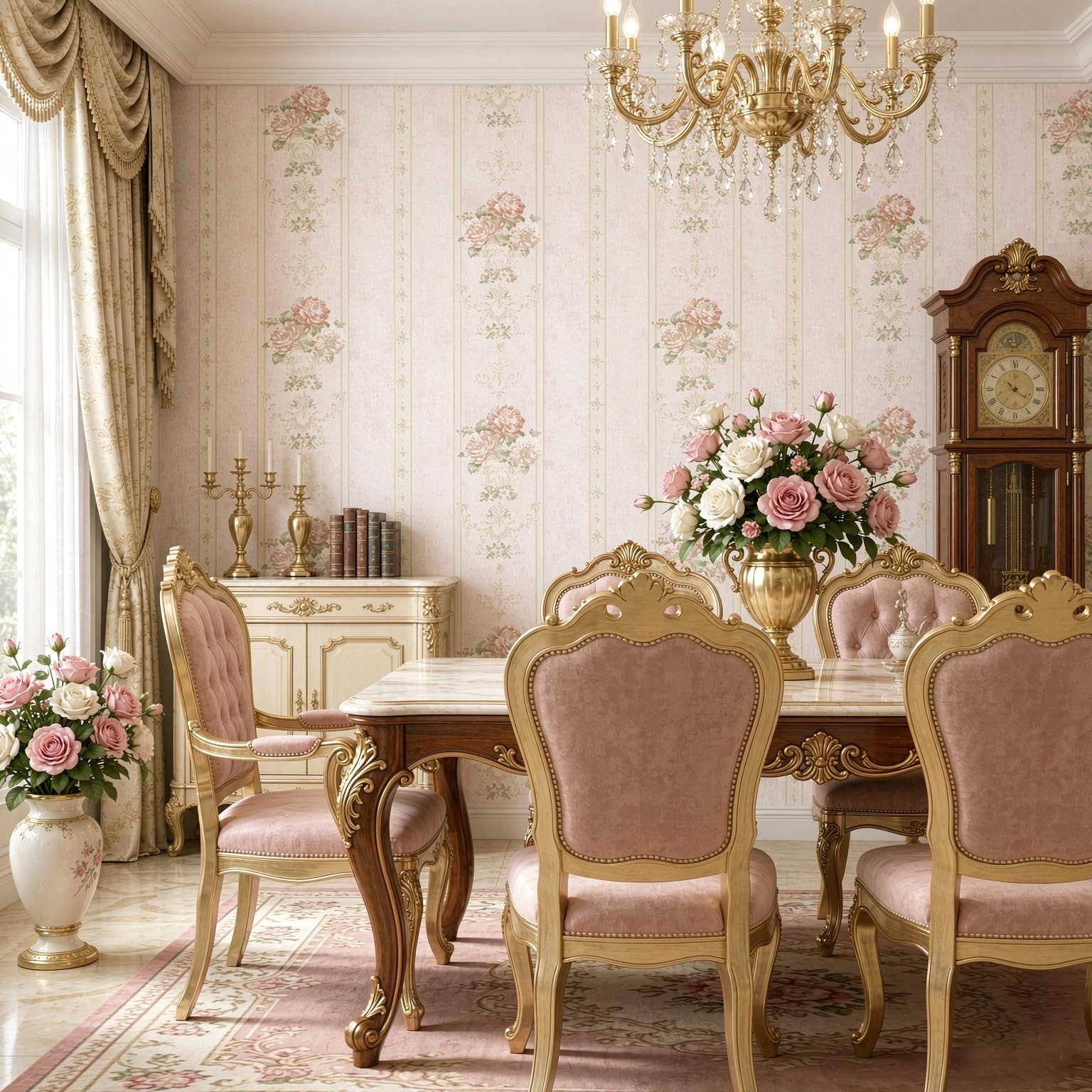 Prior.choice 10X0.53M AB Vintage Luxury Country Floral Stripes 5 Colors Embossed Textured Non-Woven Wallpaper Roll for Bedroom Livingroom 1.73' W x 32.8' L=5.3㎡ (57sq.ft) (Pink B Stripes)