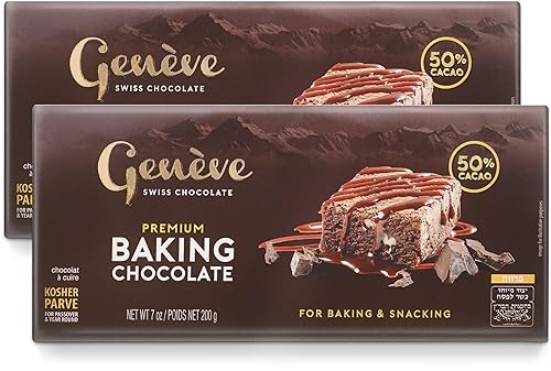 Geneve Chocolate oscuro suizo para hornear, 50% cacao, vegano, barra de 7 onzas (paquete de 2), chocolate negro suizo rico y suave sin lácteos,