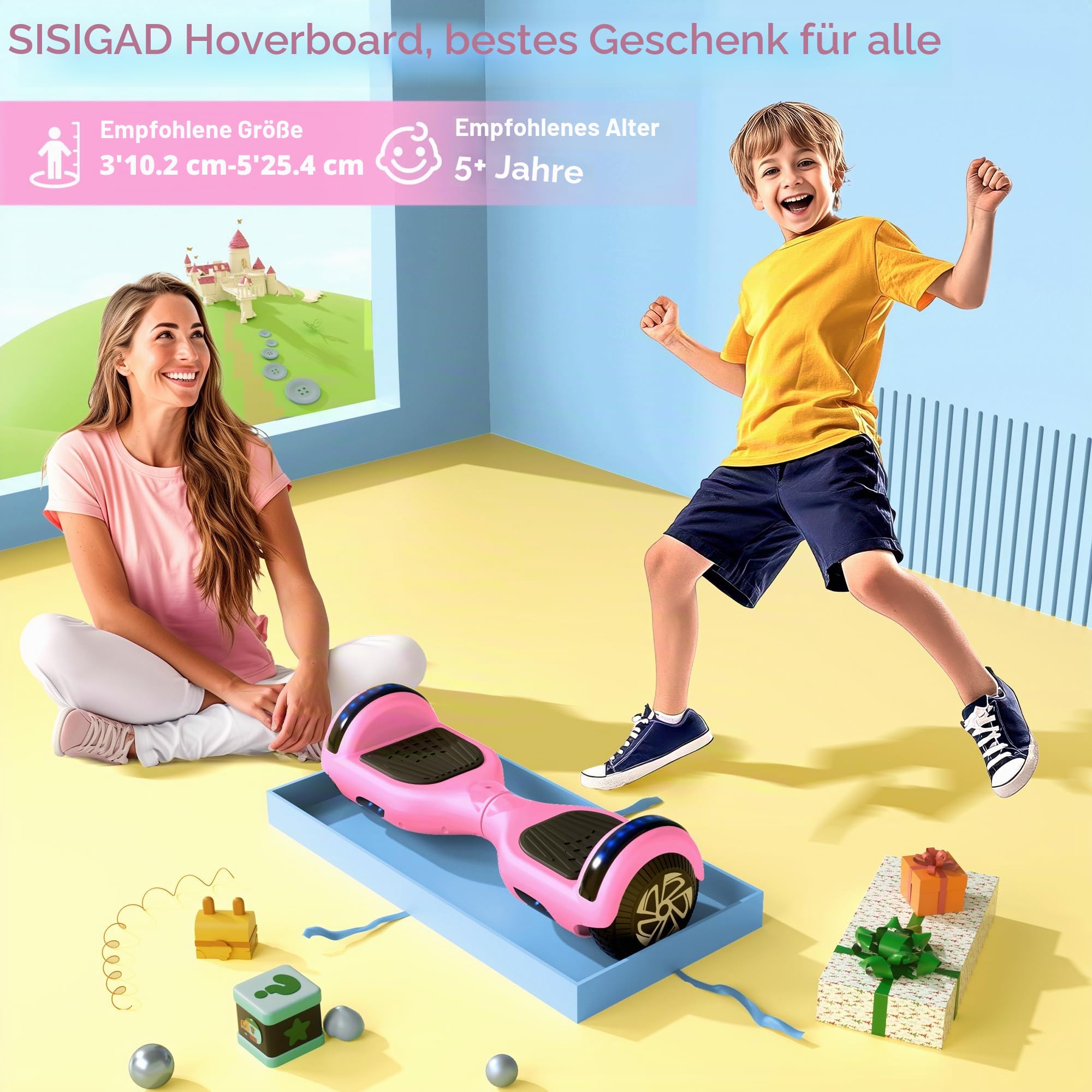 SISIGAD Hoverboard, Auto-équilibré Gyropode électrique 6.5 Pouce Hoverboard Hover Scooter Board avec Musique Bluetooth, lumières LED pour Enfants et Adolescents