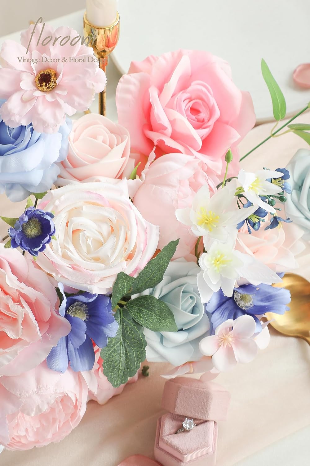 Floroom Pink Blush Blue Artificial Flowers Fake Roses Peonies and Greenery Combo Box Set for DIY Wedding Bouquets Bridal Shower Centerpieces Floral Arrangements Party Tables Home Decorations - Image 5