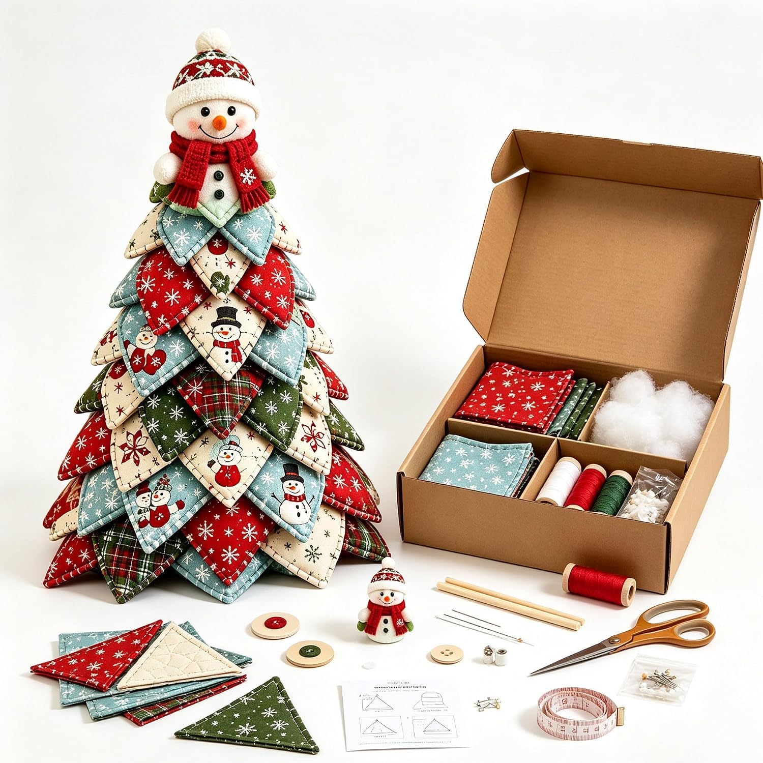 DIY Quilted Christmas Tree Kit, 3D Fabric Patchwork Craft Set for Beginners, Handmade Tabletop Holiday Decor, Ideal for Home Mantel Table Office Display，*E