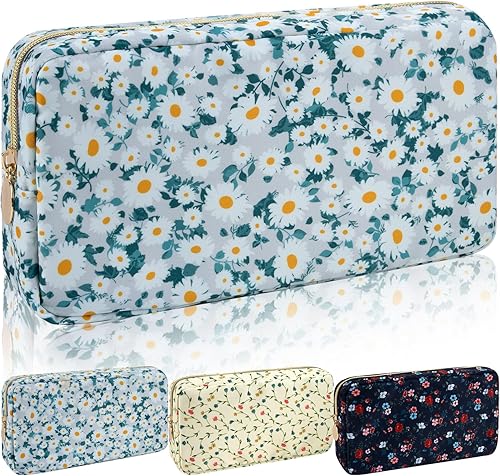 Miniatura 57 de Iqimott Bolsa Grande de Maquillaje de Nylon, Estuche de Viaje Preppy, Bolsa Grande de Cosméticos de Nylon, Organizador de Maquillaje, Bolsa de Rosa