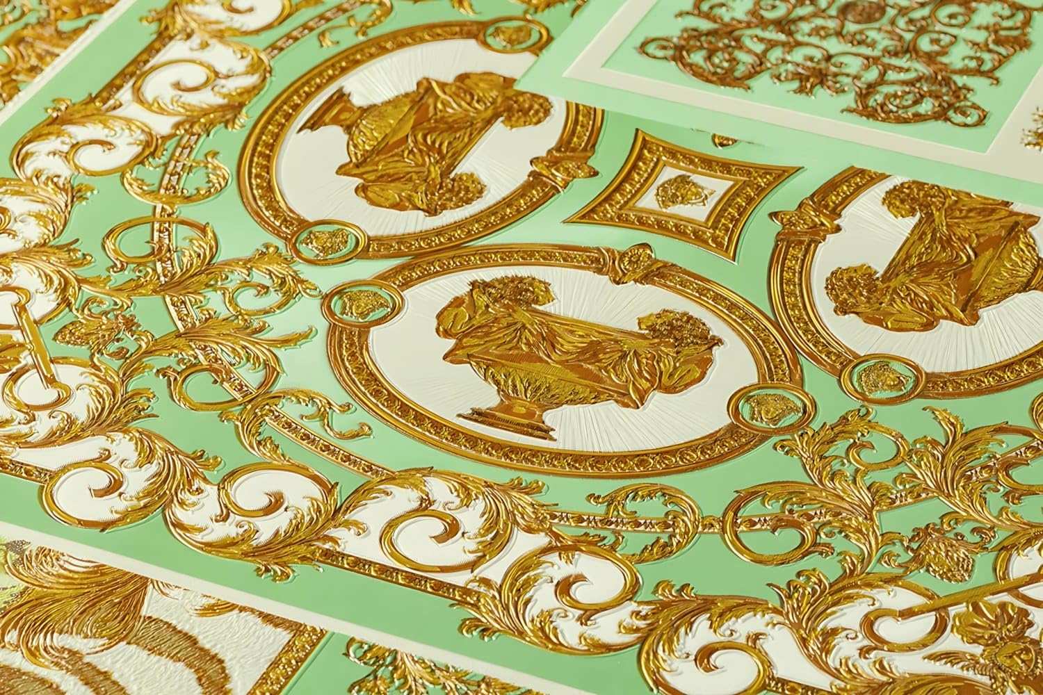 Profhome Carta da parati design 370482-GU carta da parati intissata (TNT) oro verde marrone 0,70 m x 10,05 m / 7,035 m2