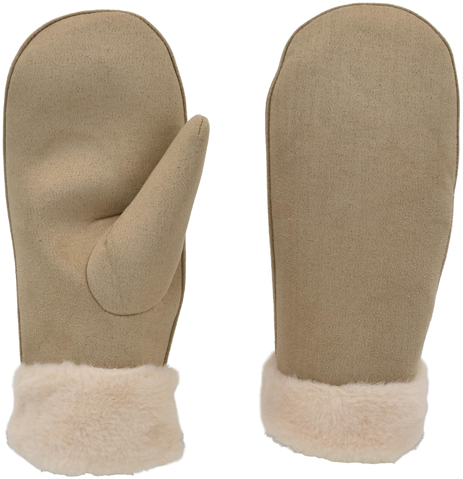 styleBREAKER Damen Winter Fäustlinge aus Veloursleder-Optik mit weichem Kunstfell-Bund - Warme Fausthandschuhe 09010048