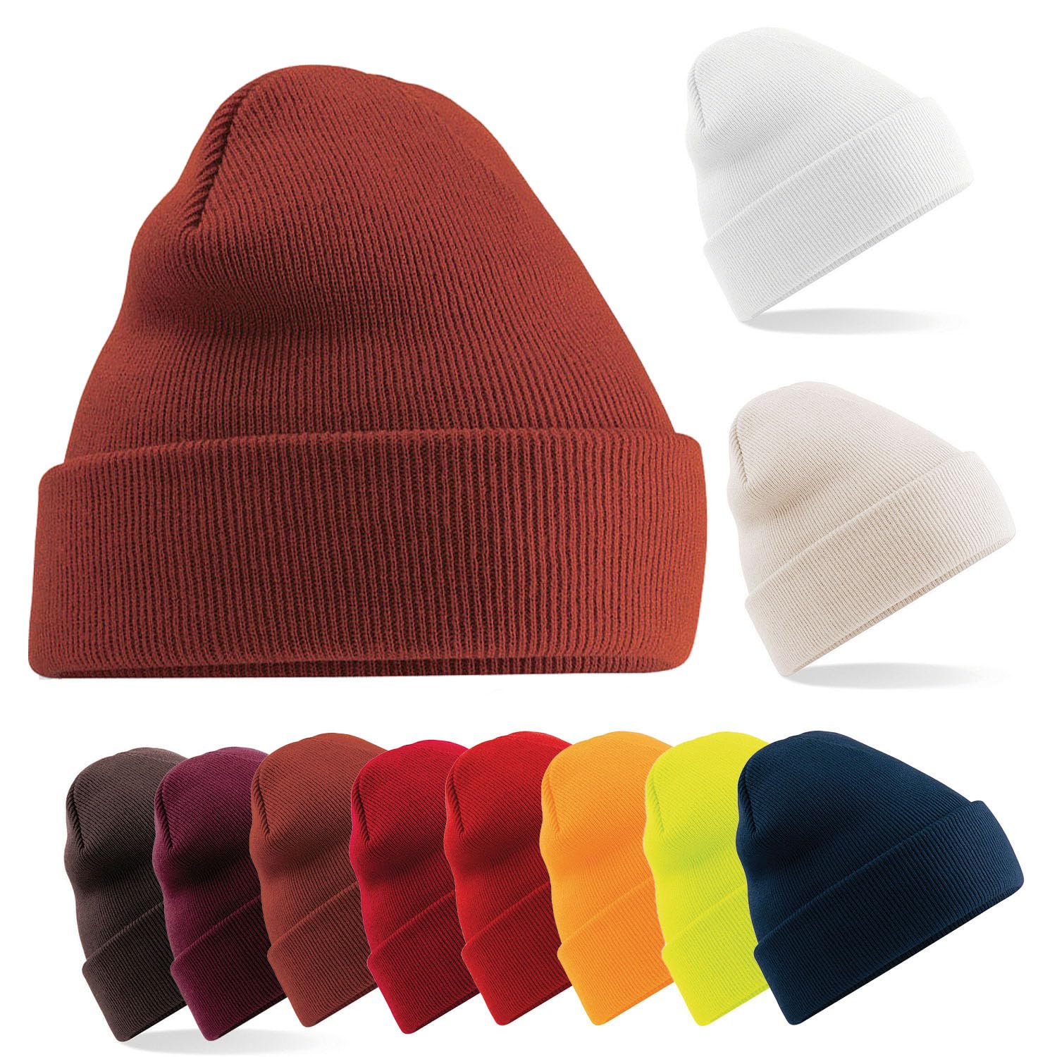 Van Der Linn Cuffed Knitted Beanie Plain Cotton Classic Turn Up Winter Hat Cap (Maroon)