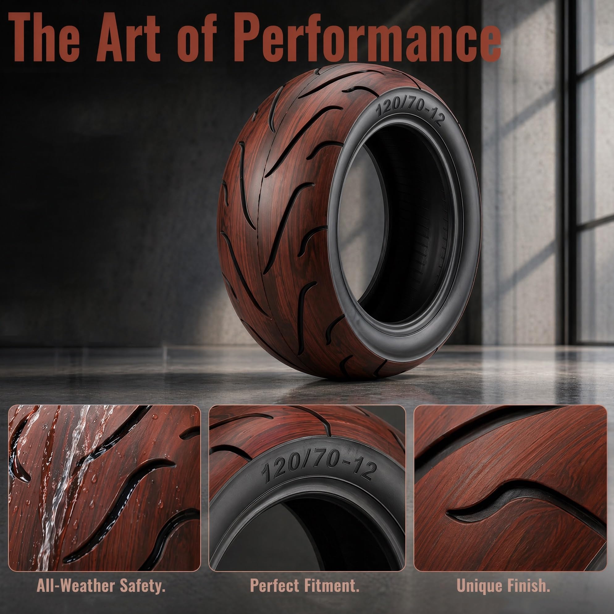 120/70-12 Pneumatico Tubeless, Gomma Moto Rosso Smoke Bomb, Ricambio Ruota Anteriore e Posteriore per Moto Custom, Mostre e Racing Show