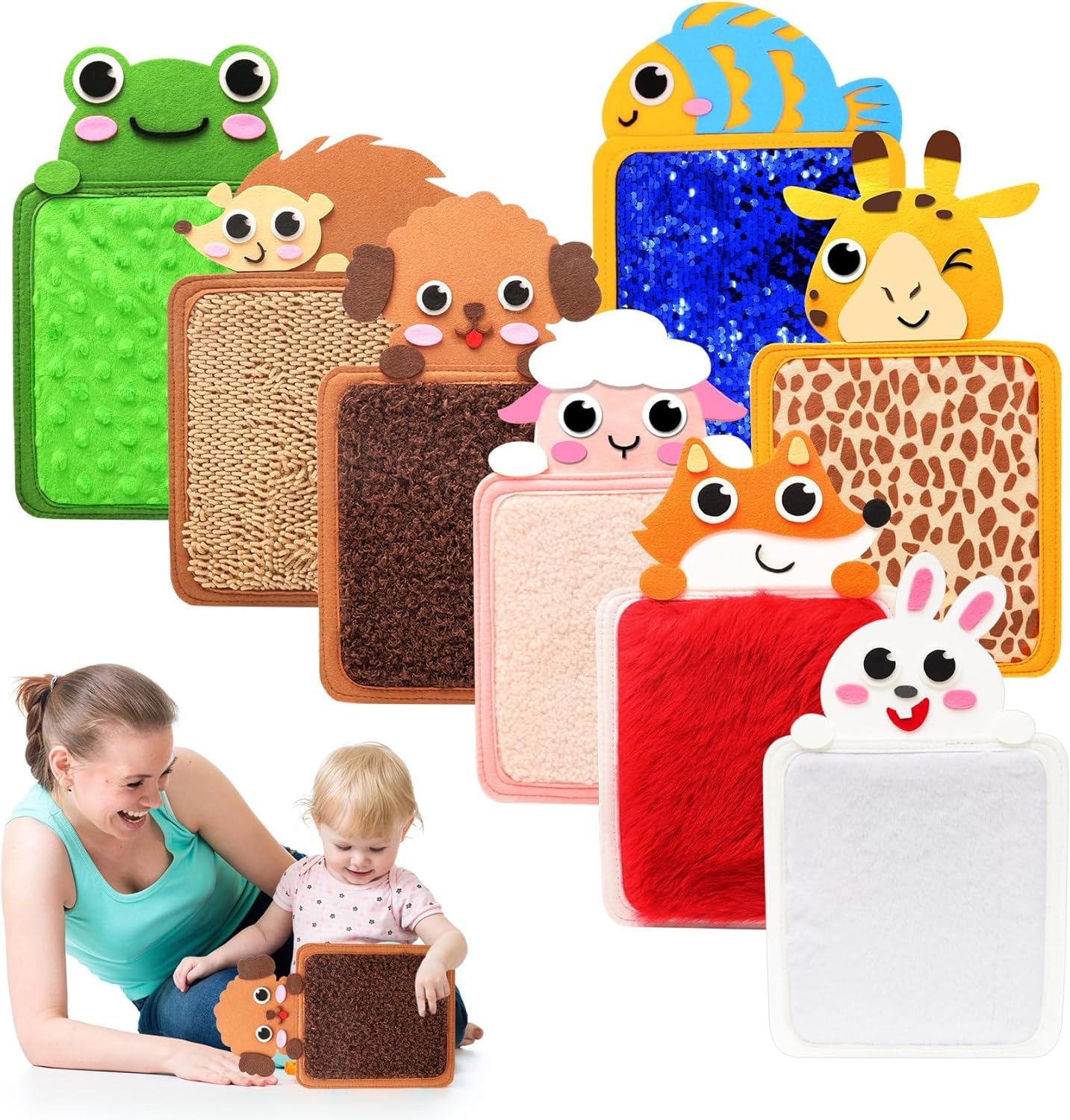 Sensory Mats for Autism Children: 8PCS Zoo Animals Textured Play Floor Tiles Mat for Autistic Kids Special Needs Toys - Sensory Activities Equipment for Toddlers Calming Fabric Materials-Ling