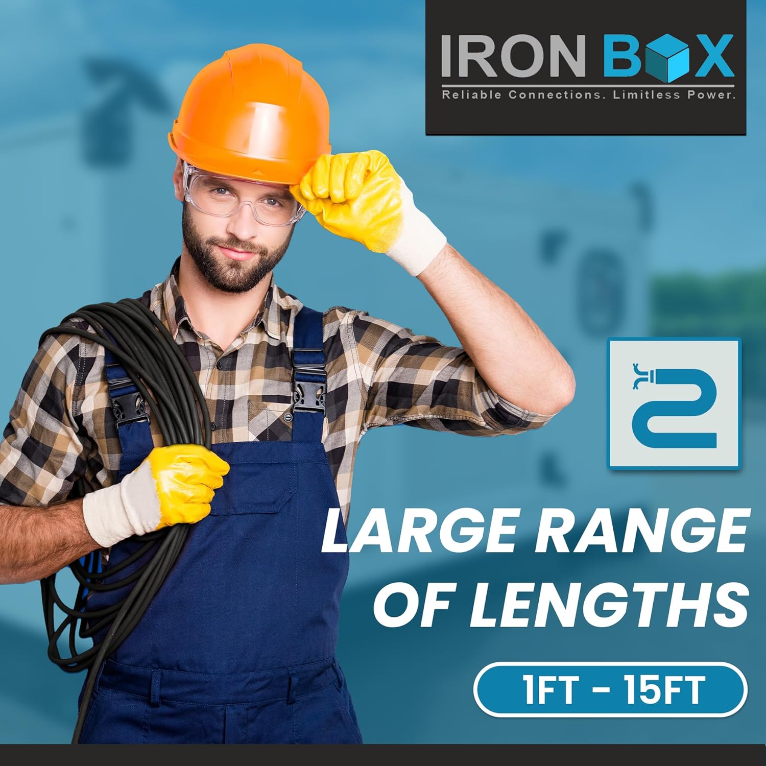 IronBox Electric - Heavy Duty 5-15P to C19 Power Cord - 15A, 125V, 14/3 SJT Jacket - Computer Power Supply Extension Cords - PSU Wire Connectors - Versatile for Home and Office Use(Black, 15 Foot)