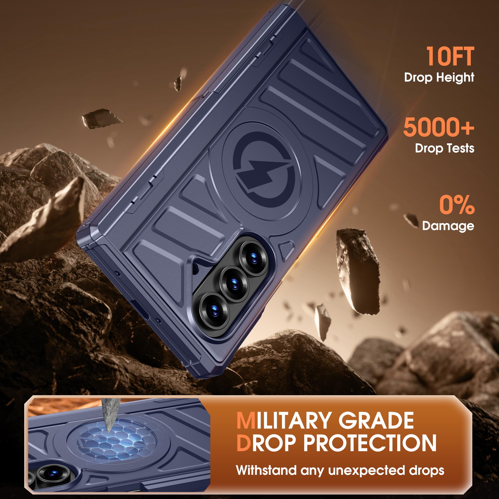 Custodia per Samsung Galaxy Z Fold 7: doppio supporto orizzontale/verticale, protezione per cerniere standard militari, compatibile con ricarica wireless, pellicola protettiva per display 9H