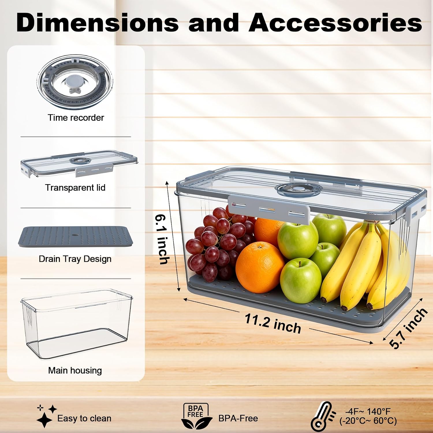 Jairuty 2PCS Bread Boxes for Kitchen Counter Airtight,Time Recording Bread Storage Container,Bread Box for Homemade Breads,Toast, Bagel, Donut and Cookies,Not dishwasher safe (Grey)