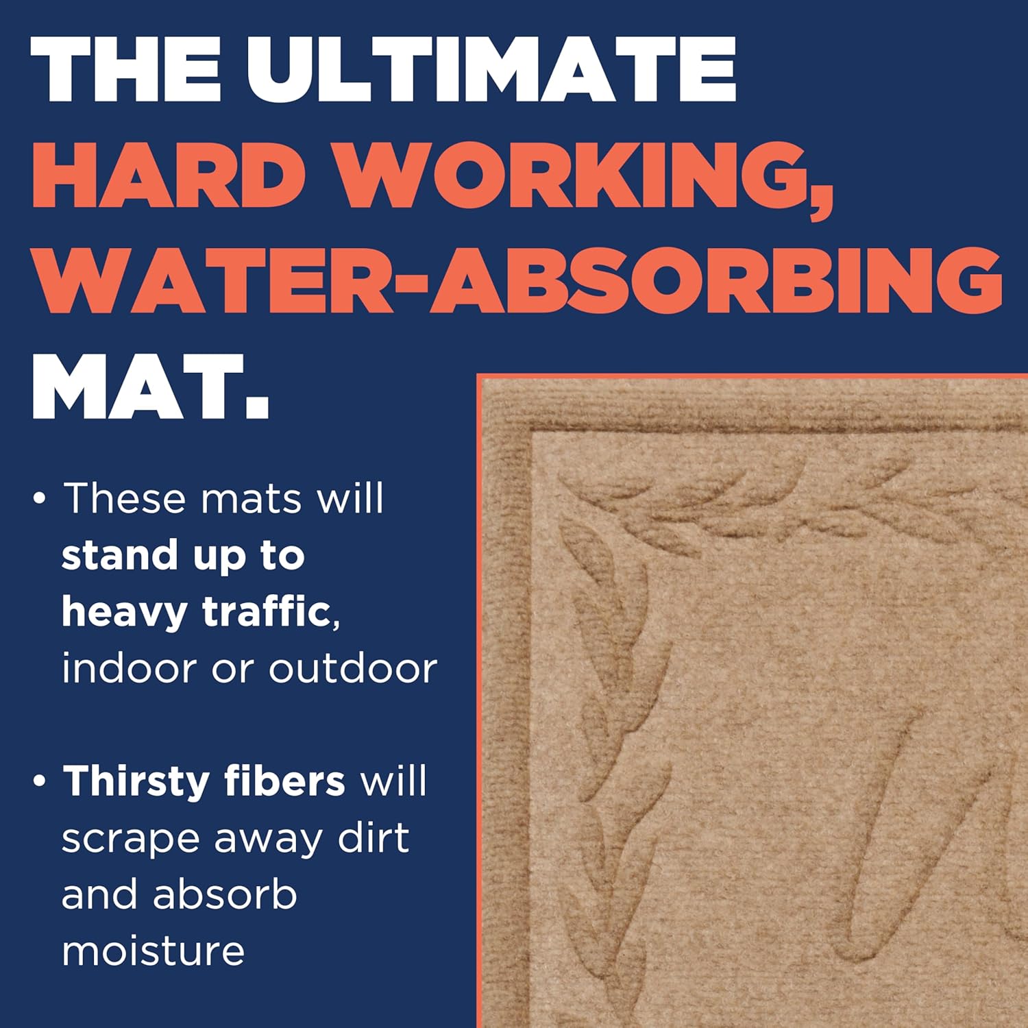 MATSINC Artisan Entry Front Door Mat - Rubber Back Indoor Outdoor with Welcome Home Design, Water Absorbing Welcome Mat, Front Door Mat Outside Entrance, Made in The USA, 2' x 3'(Taupe)