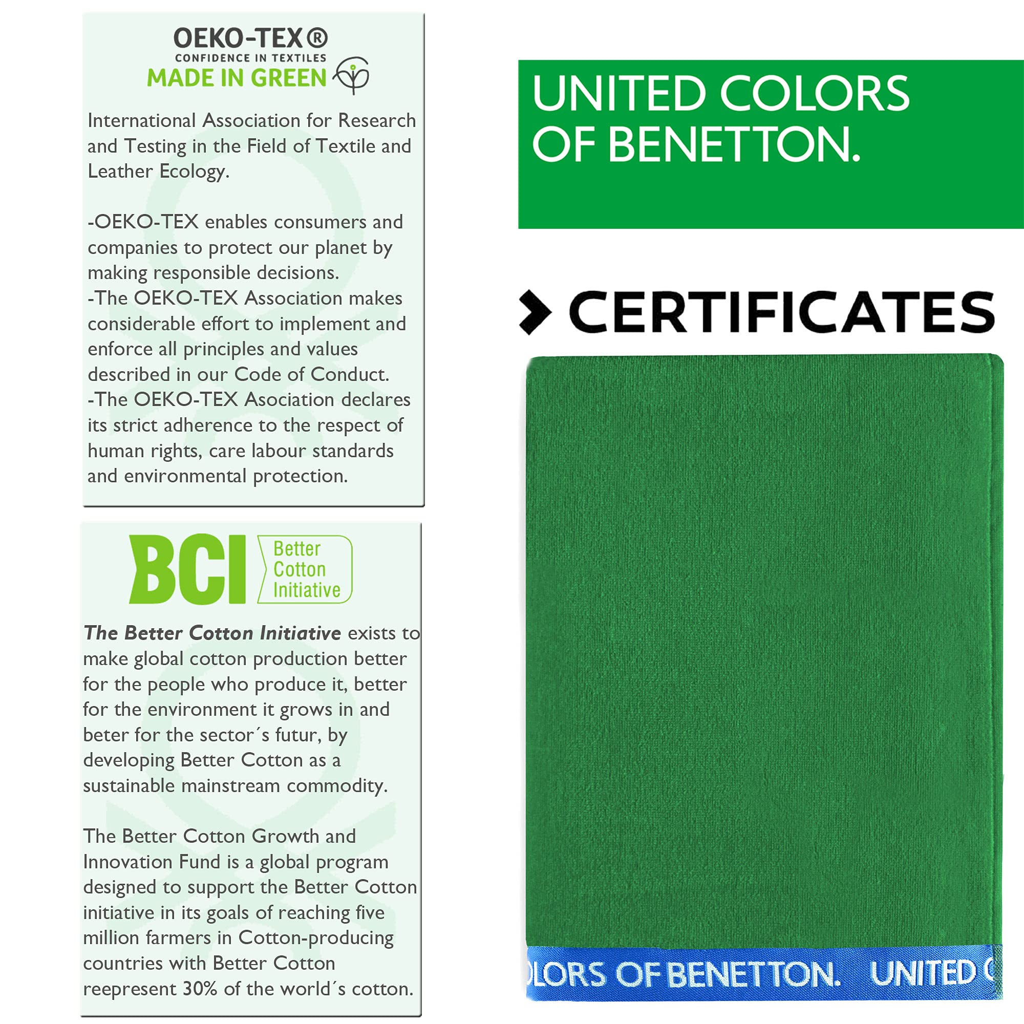 UNITED COLORS OF BENETTON, SET 2 TOALLAS DE PLAYA 90X160CM 380GSM VELOUR 100PercentALGODON VERDE CASA BENETTON, 90x160 c/u