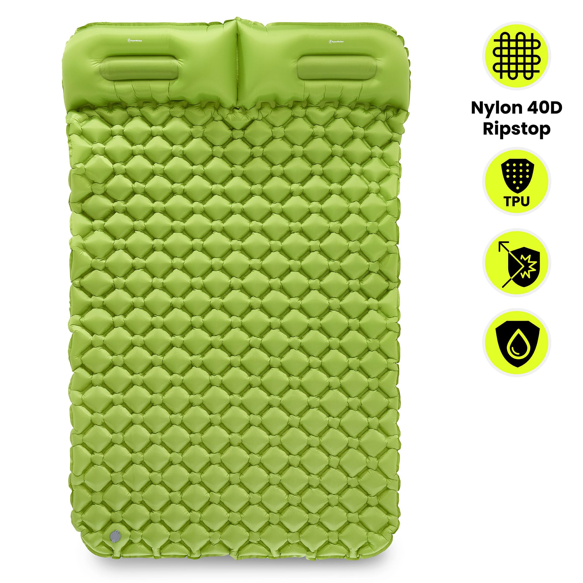 HyperMotion Materac Trekkingowy Campmat 2, Ultralekki, 190x120 cm | 940 g, Miejsce dla 2 Osób, 2 Poduszki, Kompaktowe Składanie, Wygodny Wypoczynek Podczas Biwaków