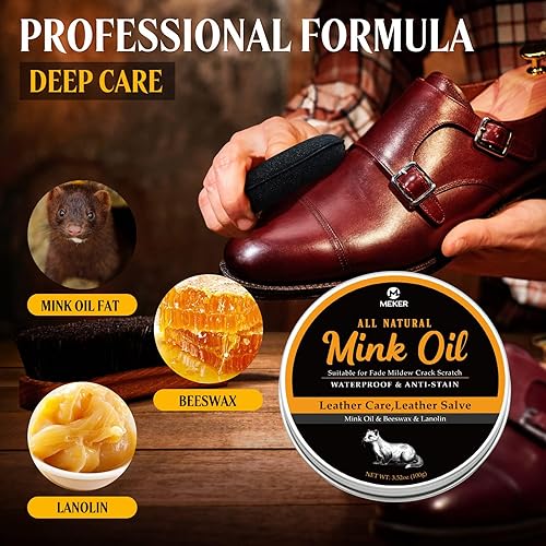 Miniatura 2 de MEKER Aceite de visón para botas de cuero, acondicionador y limpiador de cuero 3.52 oz - totalmente natural, impermeable, suaviza y restaura zapatos