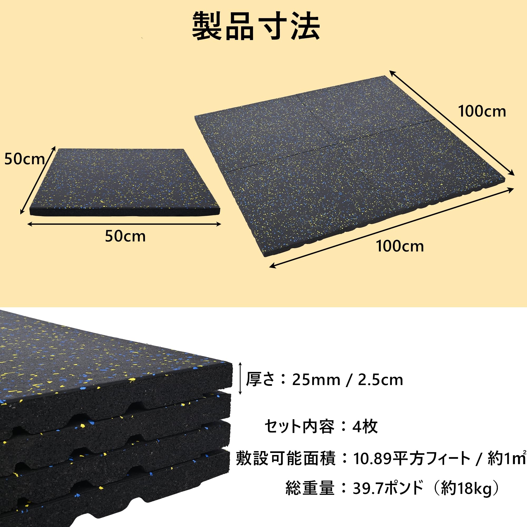 Amazon.co.jp: uyoyous ゴムマット 50cm×50cm×25mm 4枚セット 極厚