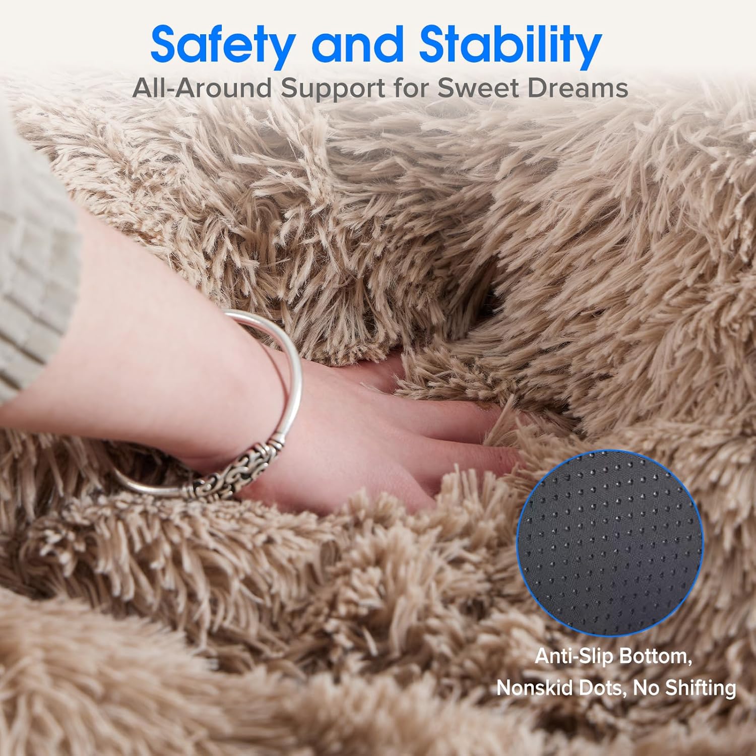 Large Dog Bed, Calming Donut Cuddler Bed for Dogs and Cats,with Washable Waterproof Cushion, Anti-Anxiety & Anti-Slip Fluffy Cuddle Cozy Faux Fur Plush for Pet Puppy Indoor Sleeping(Brown