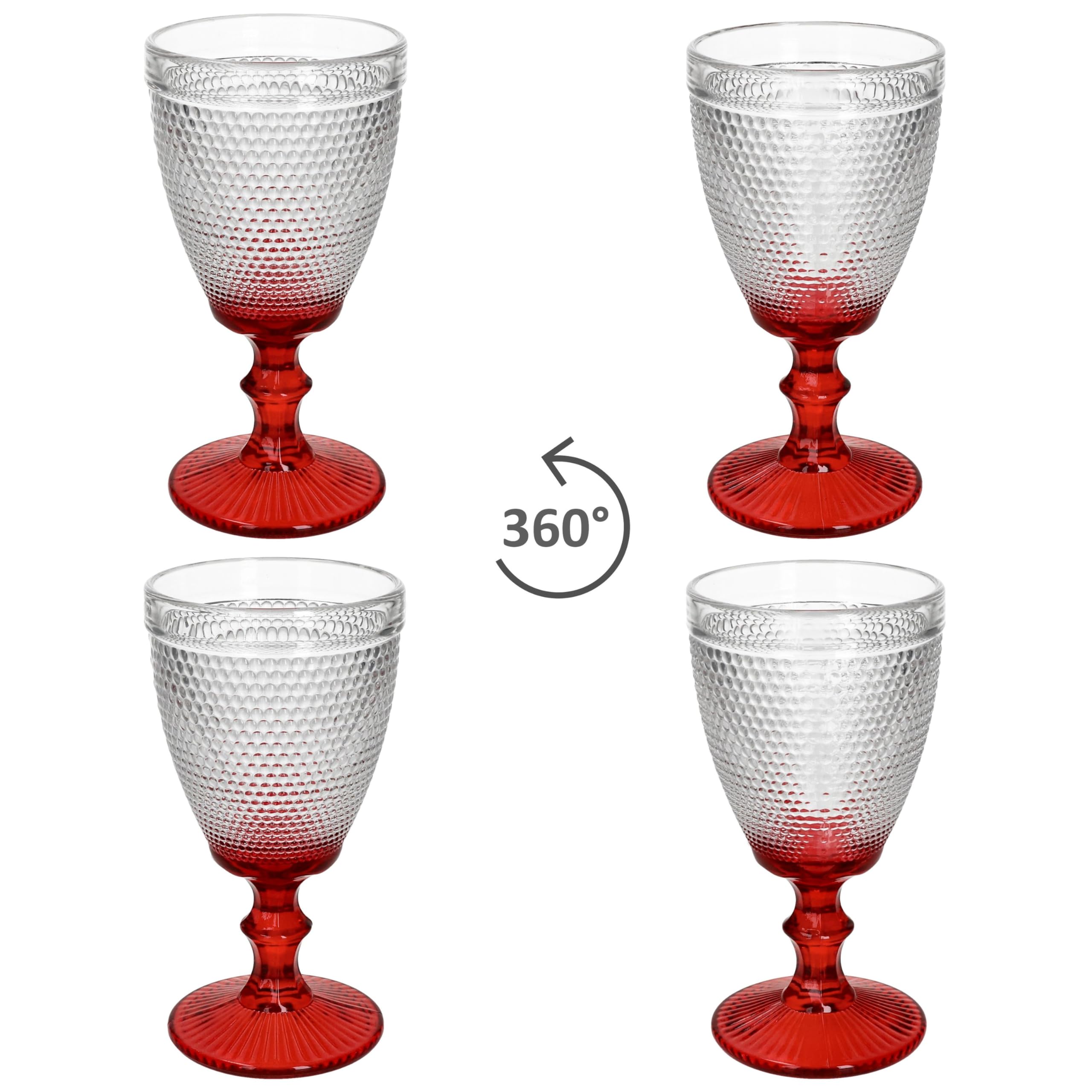 MamboCat Rubin Lot de 6 verres à vin rouge I 250 ml I Élégant verre à vin avec pied rouge I Aspect structuré I Pour vin rouge et blanc, eau, jus et plus encore