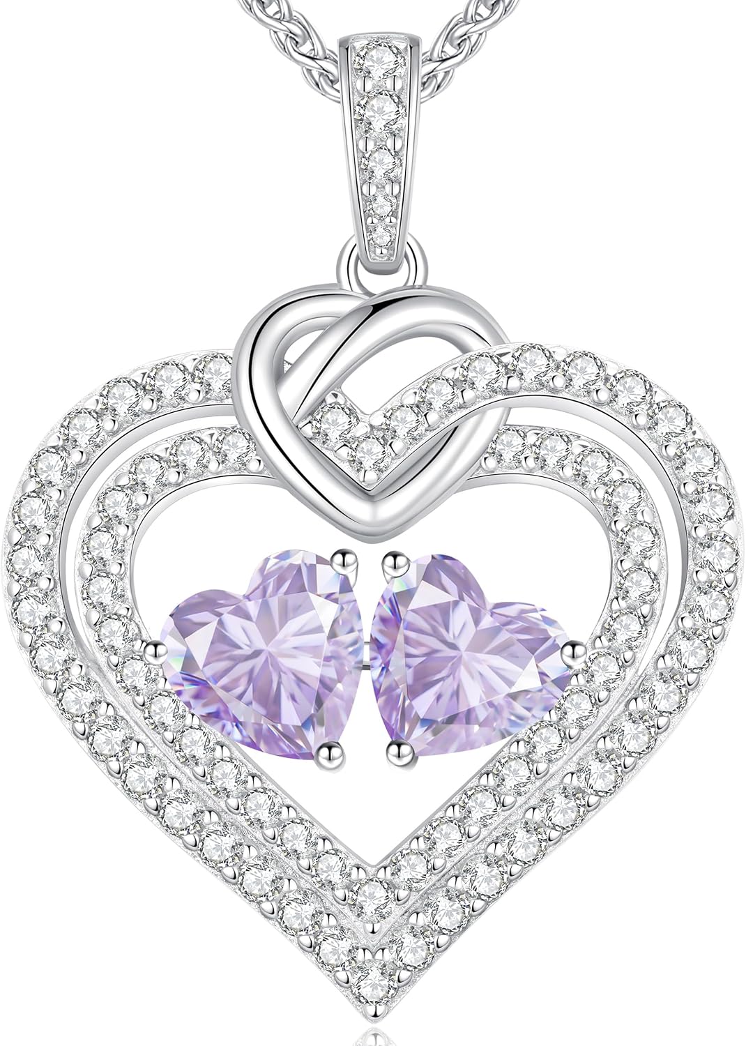 LOUISA SECRET Christmas Gifts for Women, Sparkling Double Heart Birthstone Necklaces for Women, 925 Sterling Silver Fine Jewelry, Ideal Anniversary or Birthday Gifts for Wife Mom Girlfriend Lady