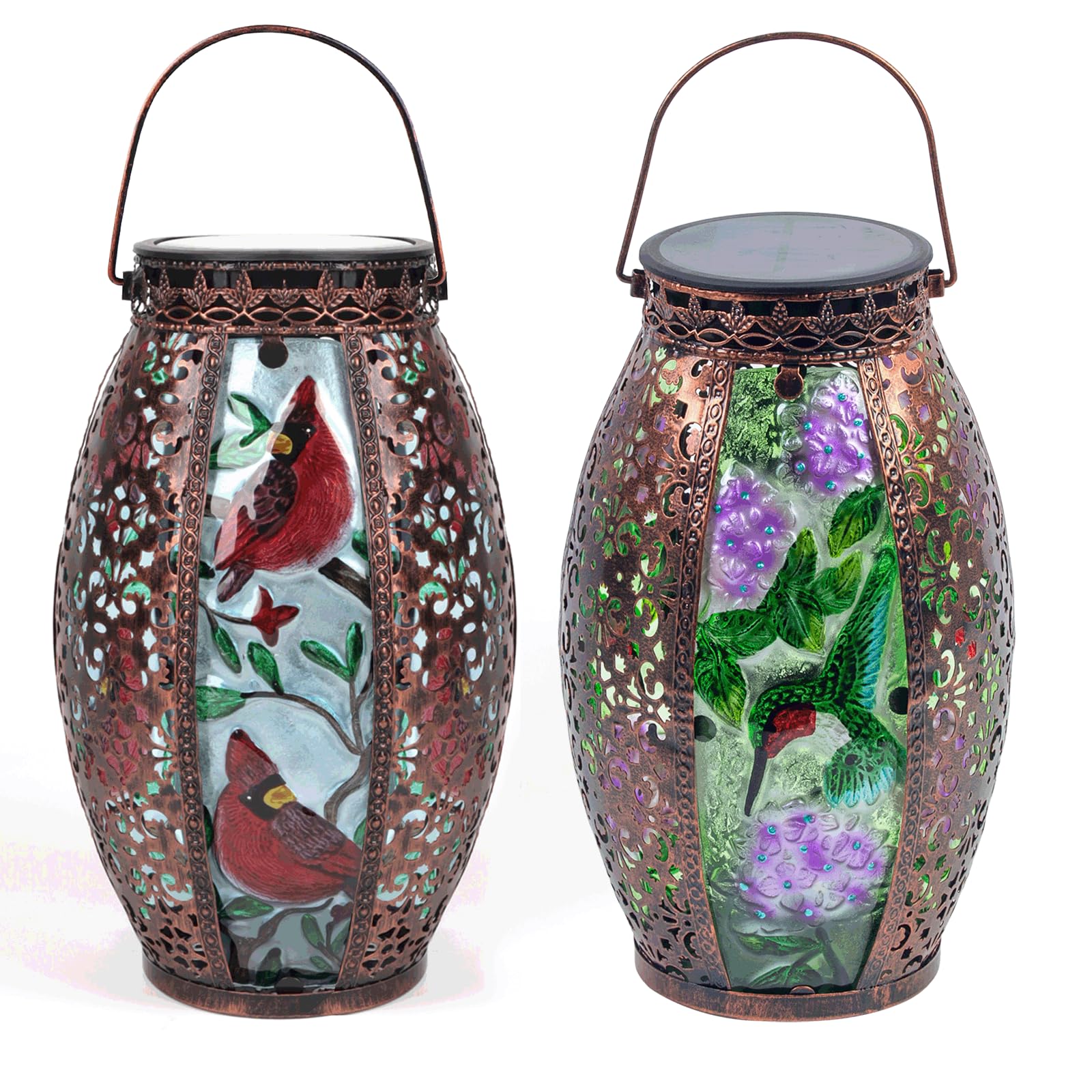 Outdoor Solar Lantern-Waterproof Cardinal Hanging Metal Decorative Lights for Patio Table Garden Pathway Yard with Super Bright Warm White LED, Large Solar Panels, Auto On/Off Sensor