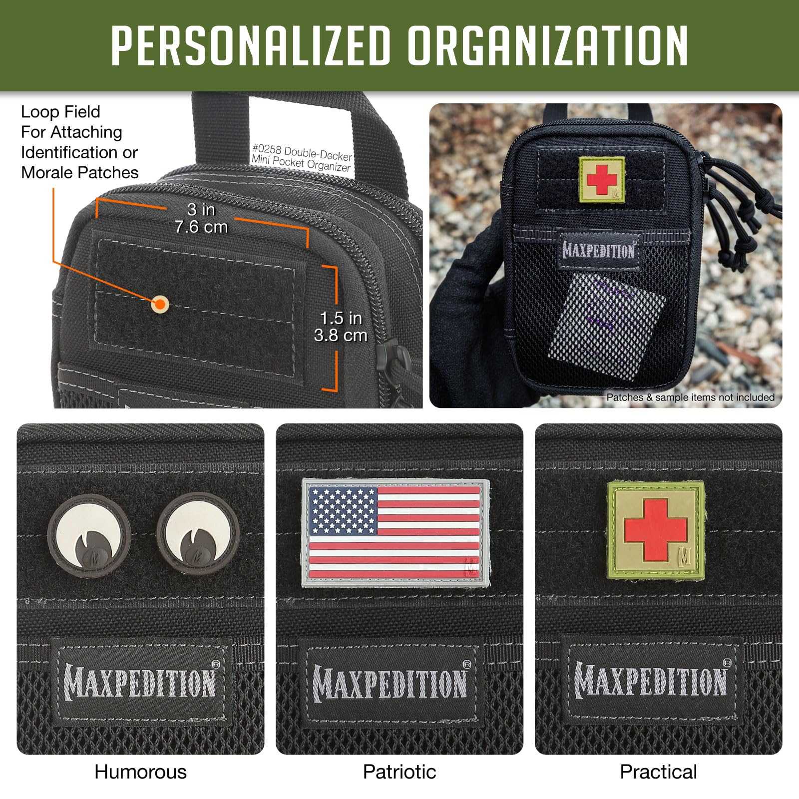 MAXPEDITION Double-Decker Mini Pocket Organizer (4” x 2.5” x 6”) EDC Pouch, Tactical Tool Pouch for Organization, Molle Accessories for Everyday Carry, 0258