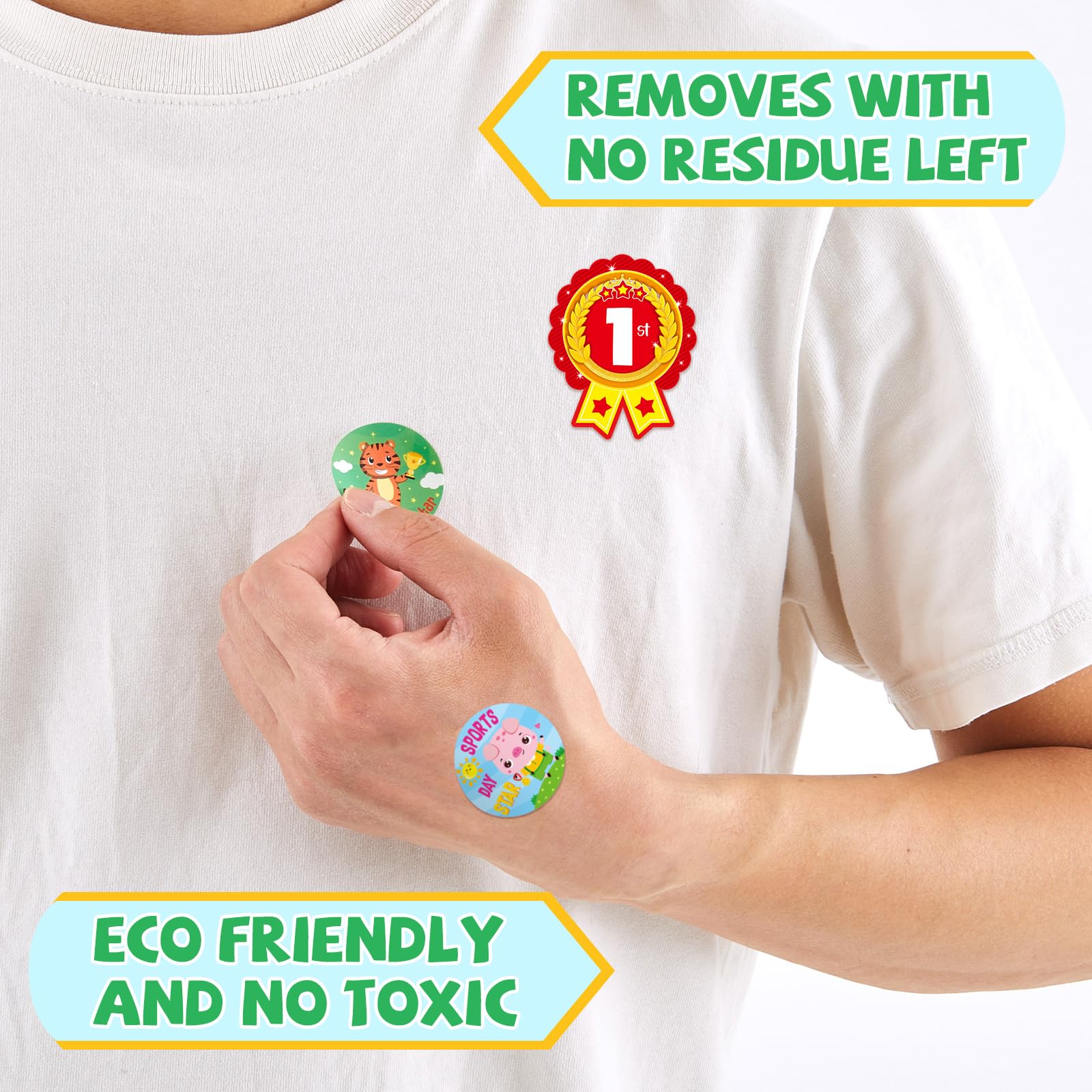 Tenare 300 Sports Day Stickers for Kids 240 Star Animal & 60 1st 2nd 3rd Participation Rosette Award Stickers for School PE for Events Competitions and Classroom Rewards(Animal Style) - Image 3
