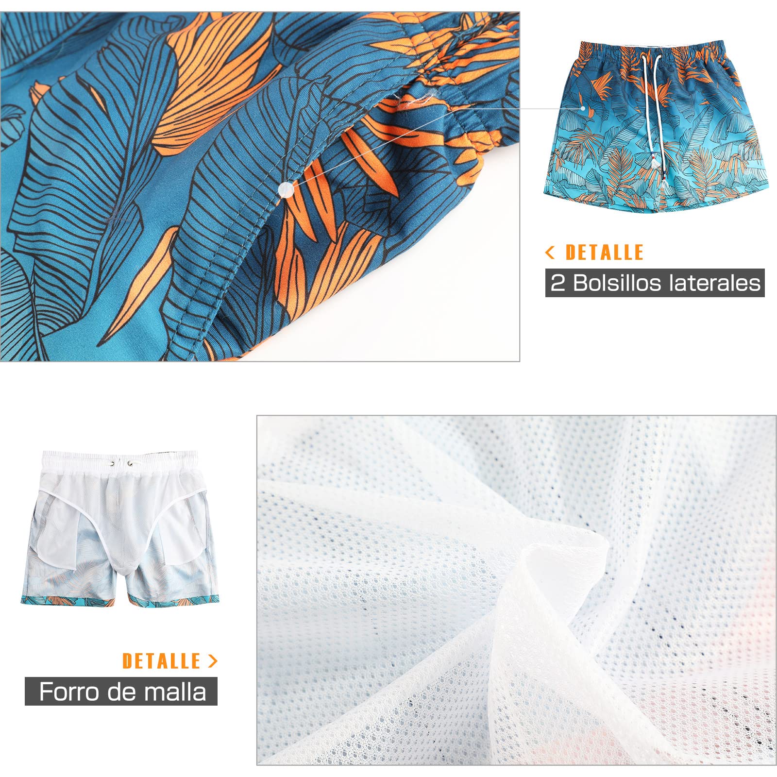 Danfiki Pantaloncini Costume da Bagno Uomo Asciugatura Veloce Calzoncini da Beach Costume da Bagno Fodera Rete con Taschino e Coulisse Trunks