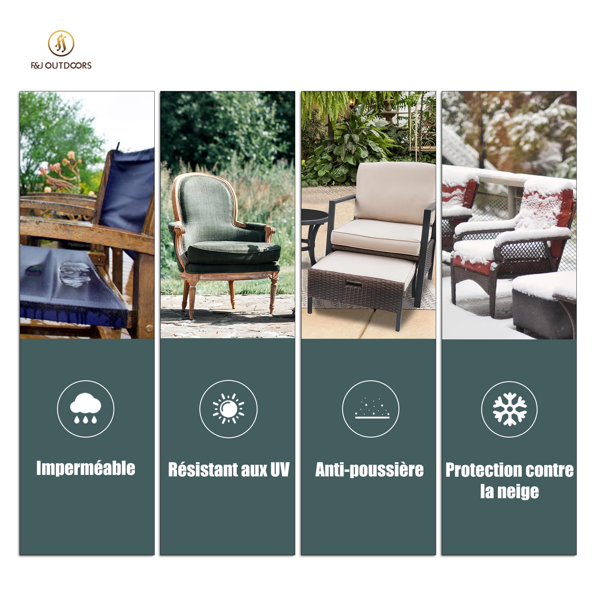 F&J Outdoors Housse pour fauteuil de jardin imperméable, 89(L)x99(P)x63,5/89cm(H) gris housse pour fauteuil de terrasse de protection contre la pluie, 2 pièces
