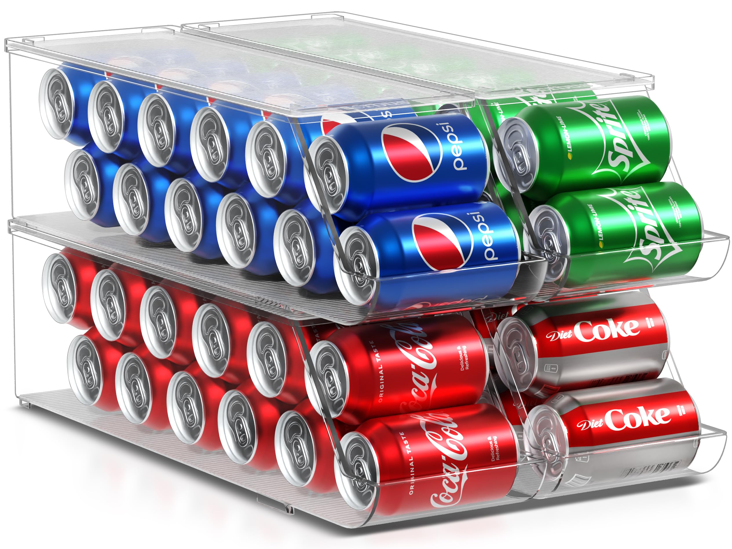 Sorbus 4-Pack Stackable Soda Can Organizer for Refrigerator, Pantry & Freezer | BPA-Free Plastic Drink & Food Can Dispenser | Each Holder Stores 12 Standard 12oz Cans | Clear