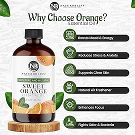NaturoBliss 100% Pure & Natural Sweet Orange Essential Oil Therapeutic Grade Premium Quality Oil with Glass Dropper - Huge 4 fl. Oz - Perfect for Aromatherapy and Relaxation