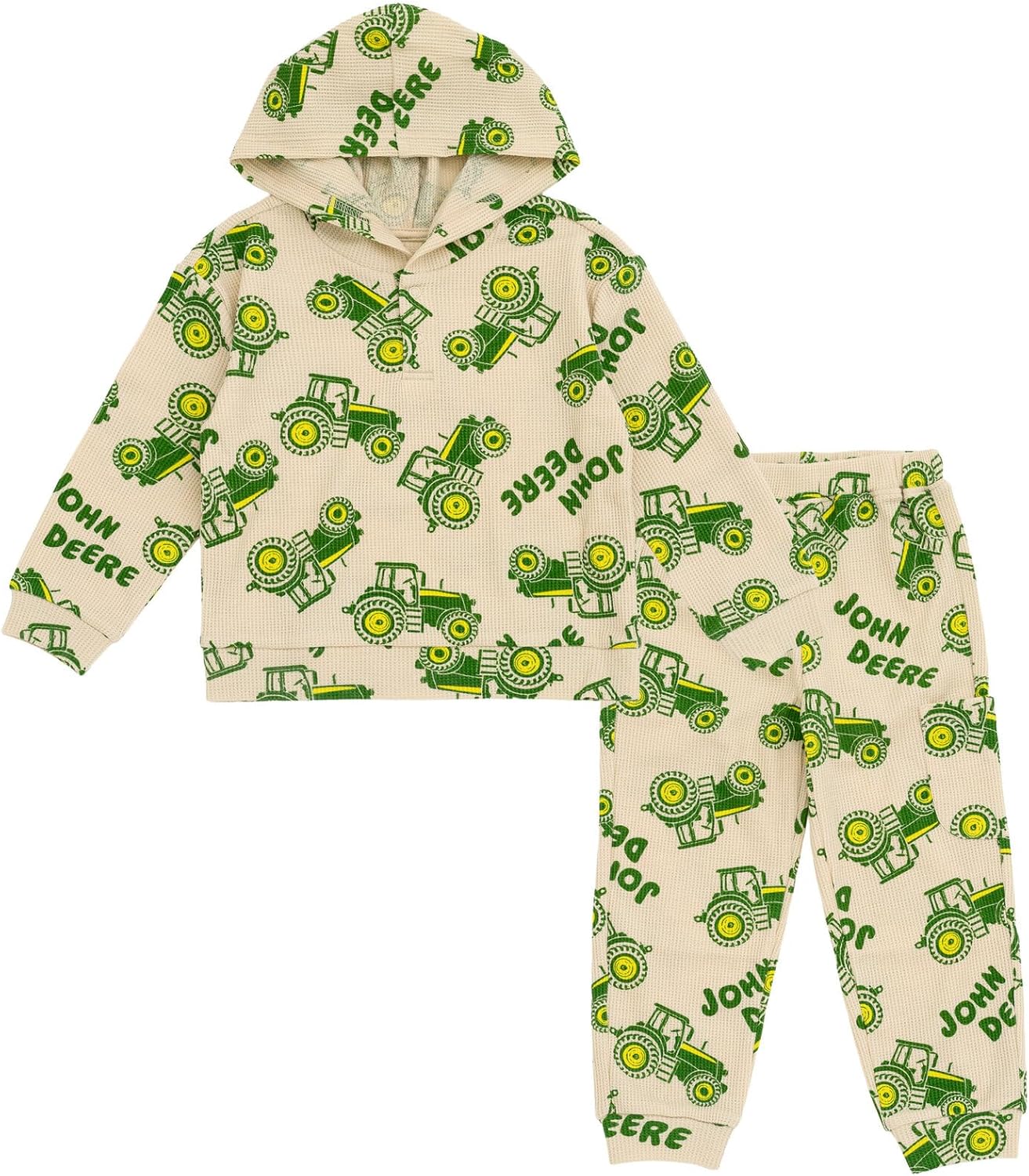 John Deere Tractor Waffle Knit Henley Hoodie and Jogger Pants Outfit Set Newborn to Little Kid Sizes (0-3 Months – 5) John Deere Tractor Waffle Knit Henley Hoodie and Jogger Pants Outfit Set Newborn to Little Kid Sizes (0-3 Months – 5)