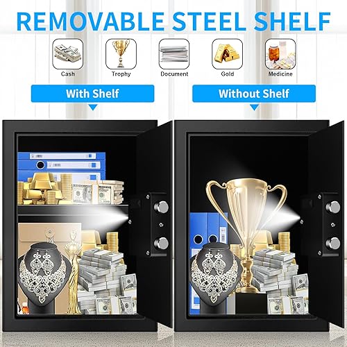 Miniatura 5 de Caja fuerte de seguridad digital con teclado electrónico y llaves, a prueba de incendios antirrobo para el hogar, caja ignífuga para dinero, armas