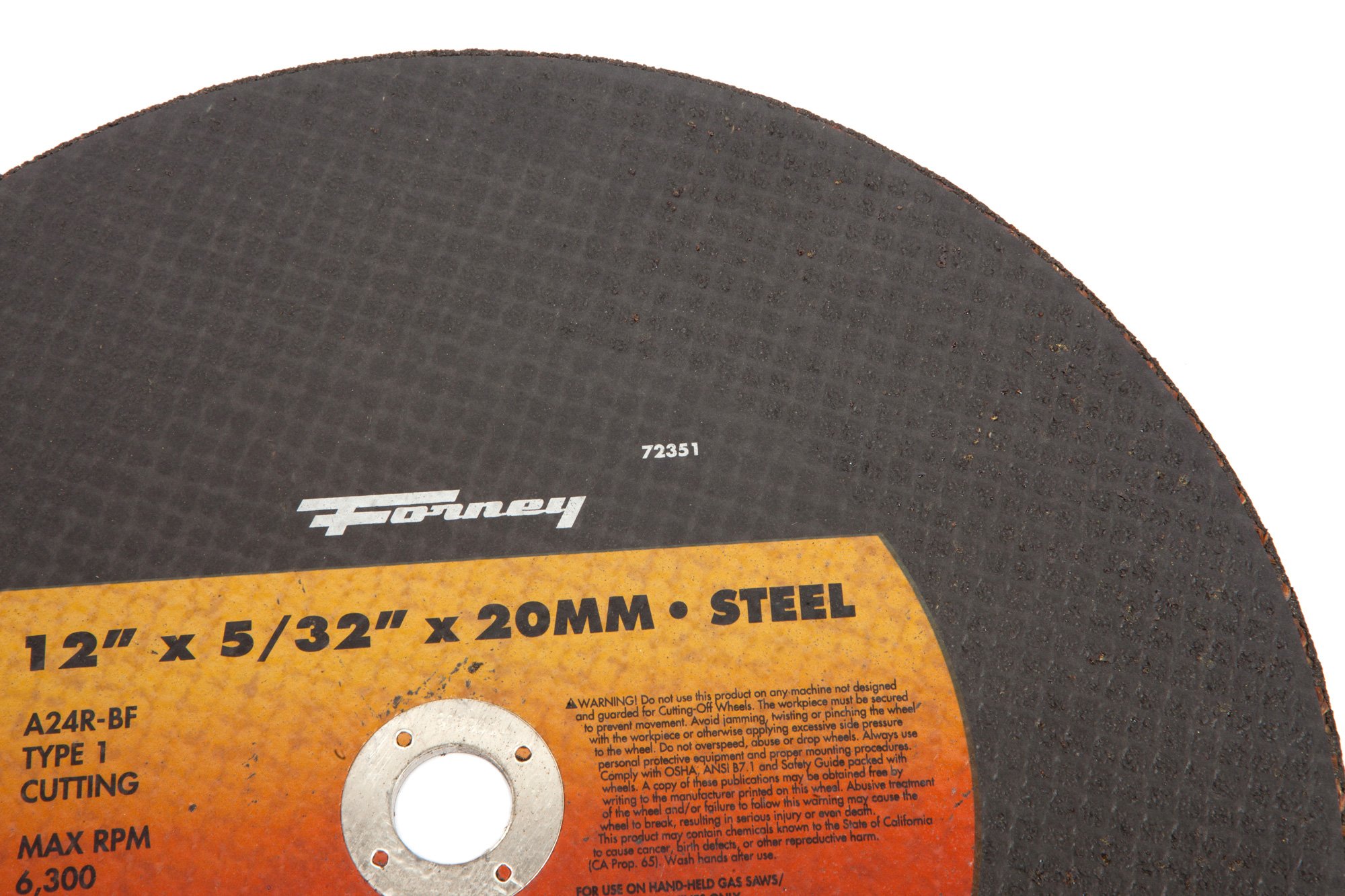 Forney 72351 Cut-off Wheel, Type 1 High Speed Metal with 20-Millimeter Arbor, A24R-BF, 12-Inch-by-5/32-Inch