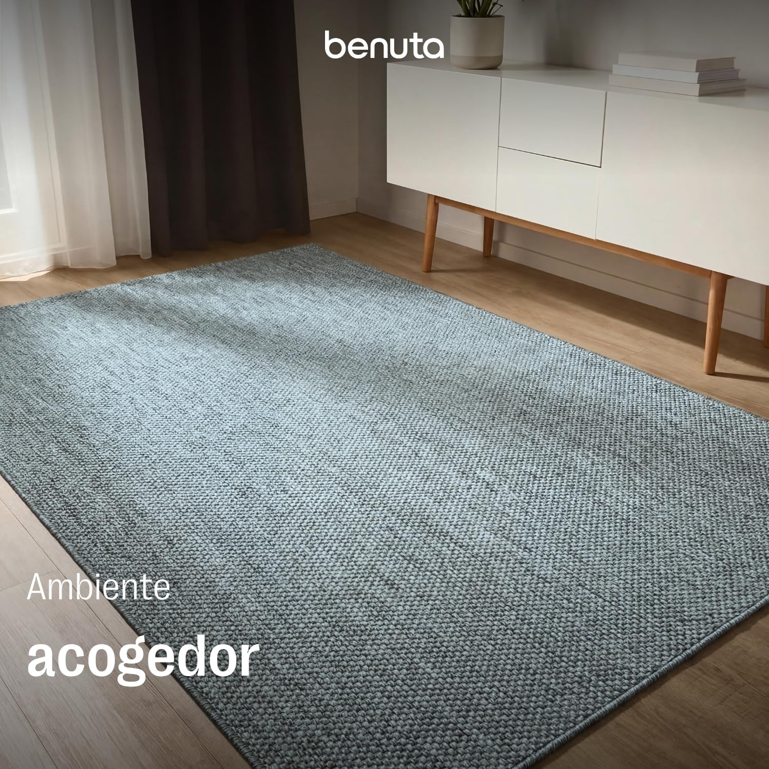 benuta Basic Alfombra Exterior Iowa - Azul 120x170 cm - Estilo Yute Boho - Resistente al Clima y UV para balcón, terraza, jardín, Cocina y Sala - Duradera y Robusta - Apta para Interiores