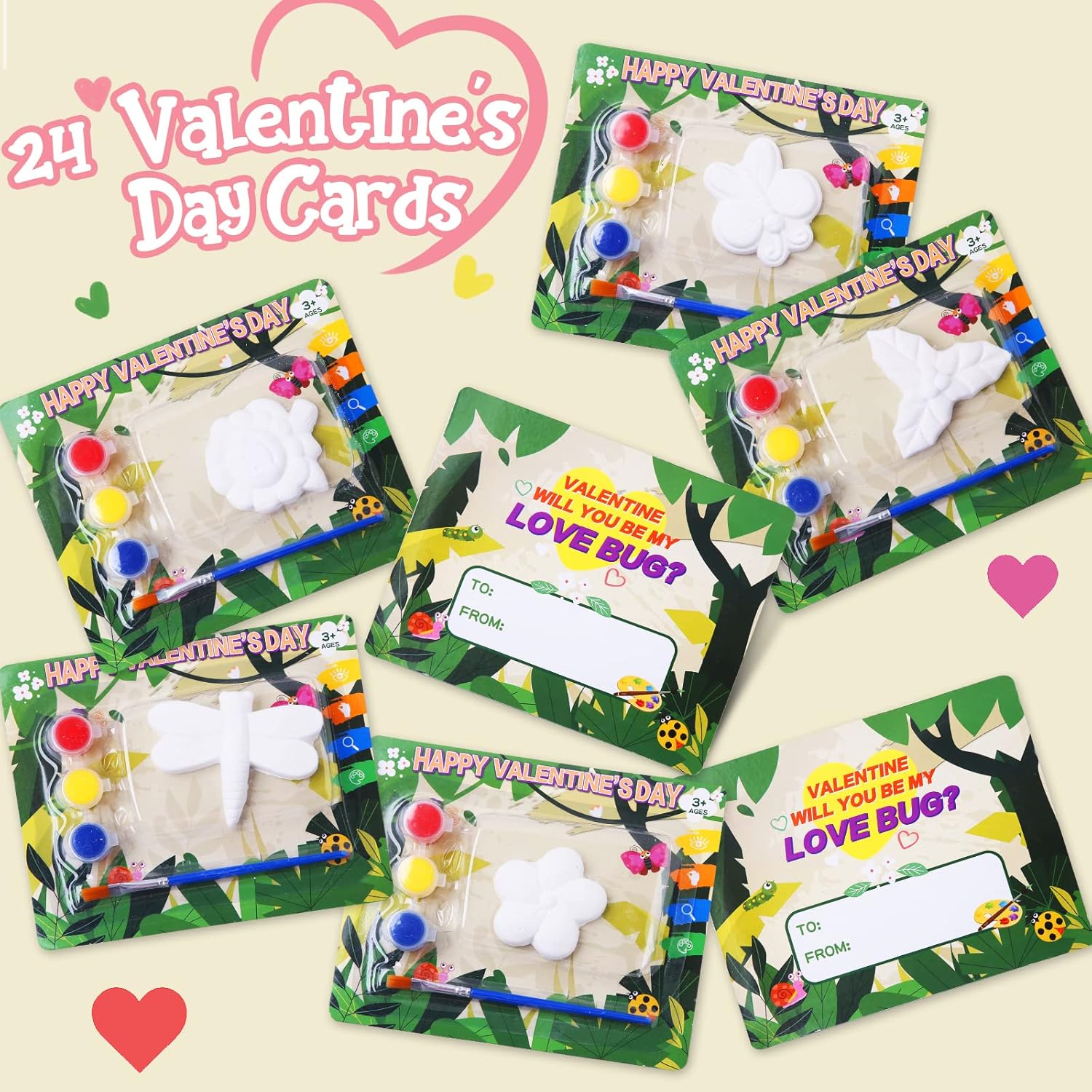 Shemira Valentine's Day Cards for Kids- 24 Pack of Plaster Painting Kit with Valentines Greeting Cards for Kids, Valentine's School Classroom Gifts Exchange, Valentine's Party Favor Supplies